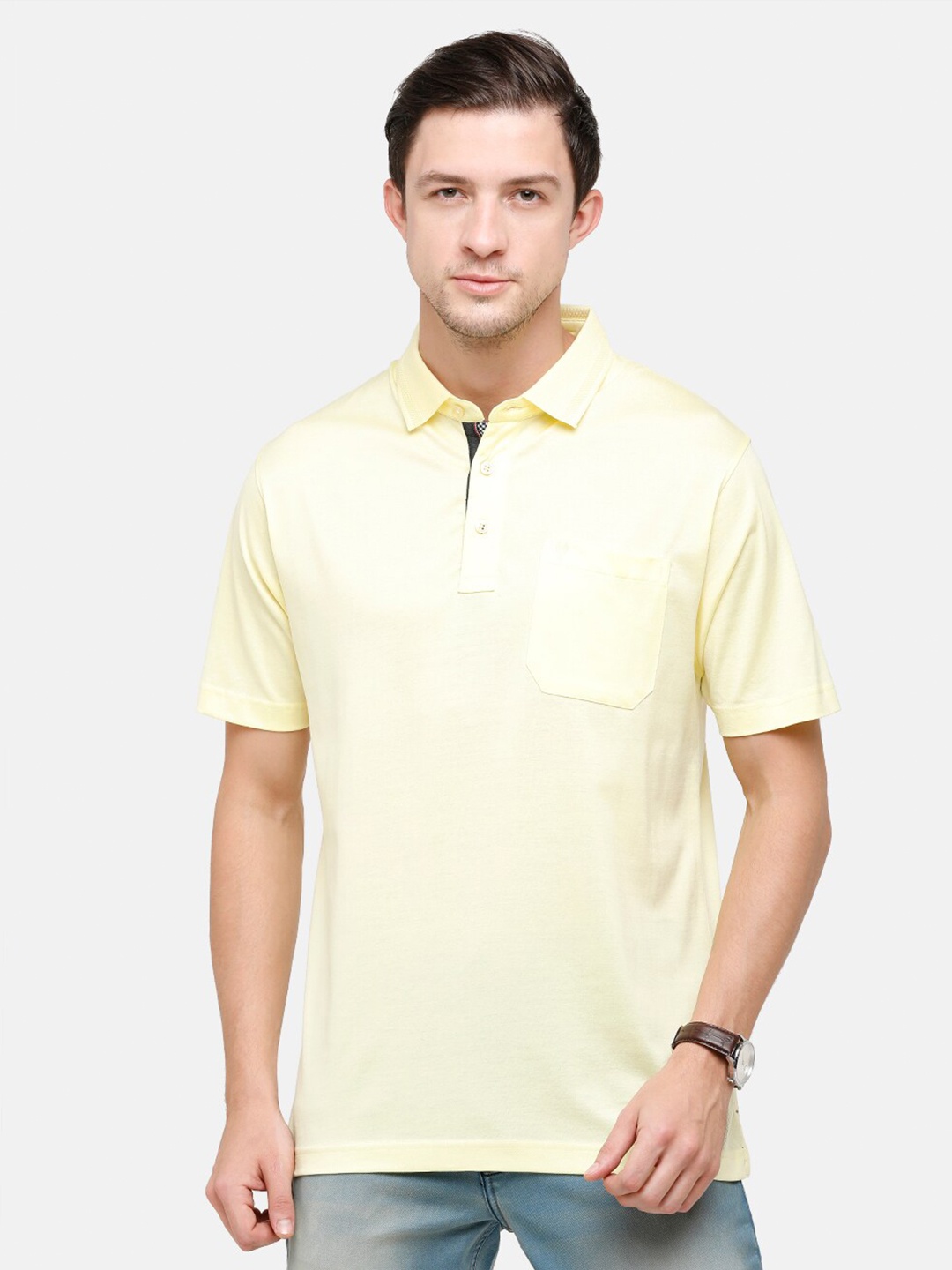 

Classic Polo Men Yellow Polo Collar Pockets T-shirt
