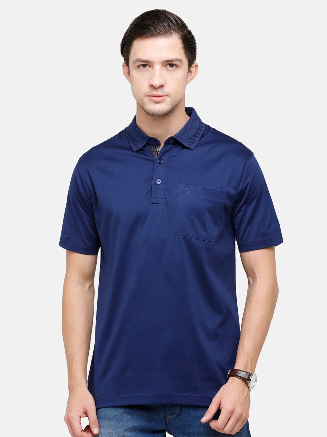 

Classic Polo Men Navy Blue Polo Collar Applique T-shirt