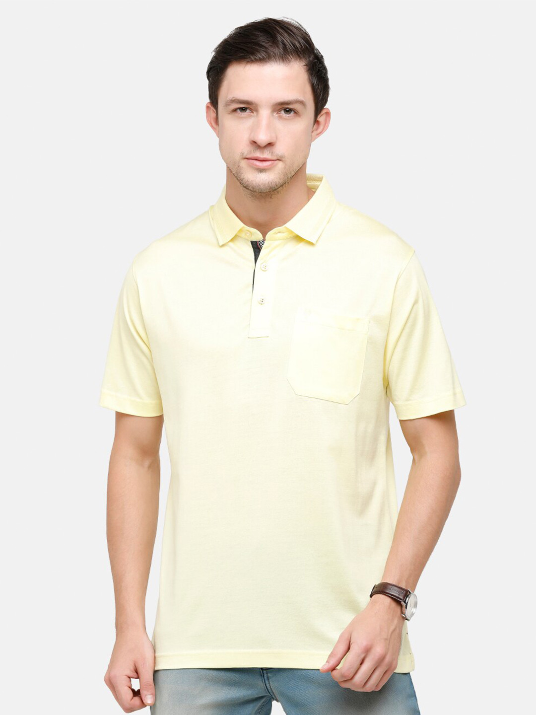 

Classic Polo Men Yellow Polo Collar Pockets T-shirt