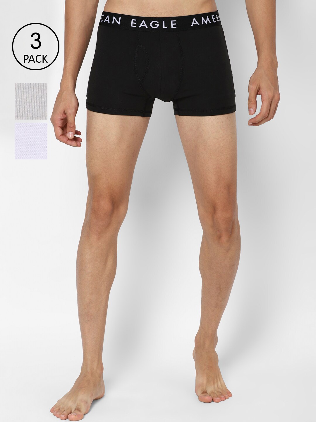 

AMERICAN EAGLE OUTFITTERS Men Pack Of 3 Cotton Trunks WEC0233269900, Black