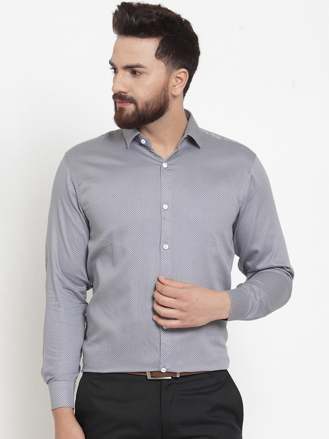 

JAINISH Men Grey Smart Opaque Pure Cotton Formal Shirt