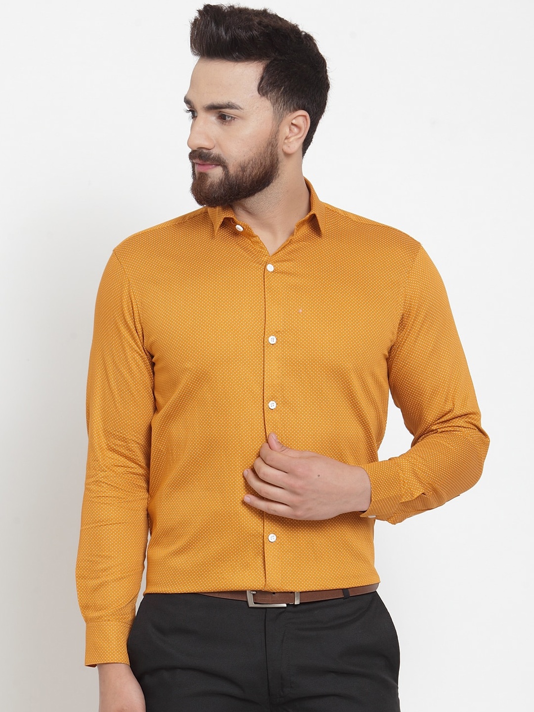 

JAINISH Men Mustard & White Micro Ditsy Printed Smart Opaque Formal Shirt