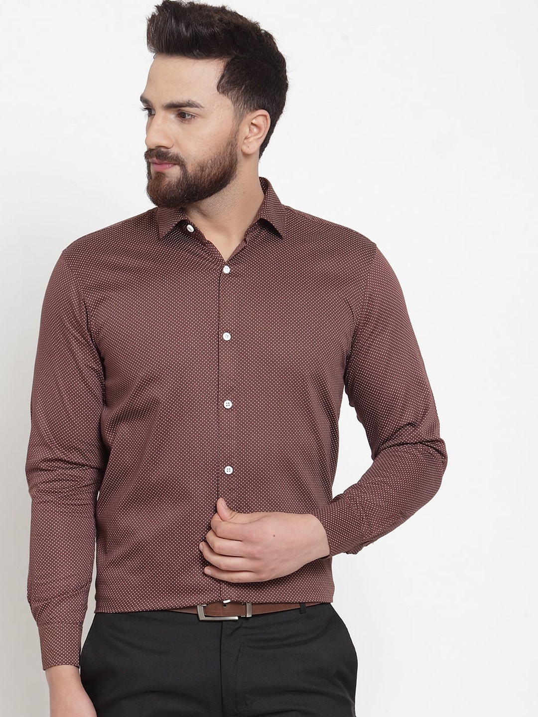 

JAINISH Men Coffee Brown Smart Opaque Printed Formal Shirt