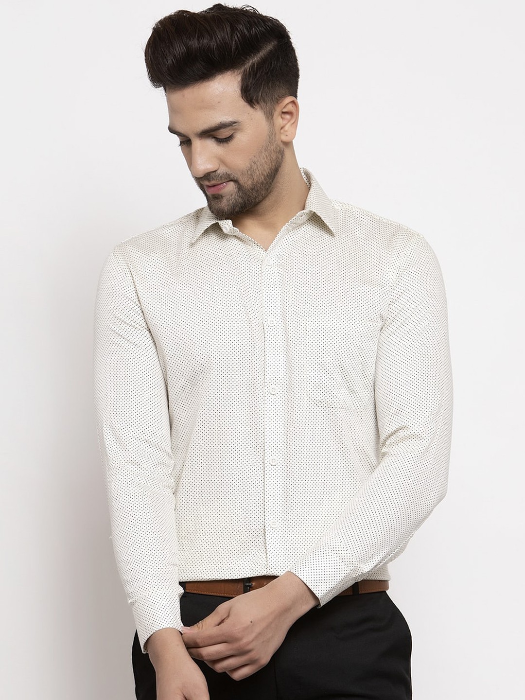

JAINISH Men Cream-Coloured Smart Opaque Printed Cotton Formal Shirt