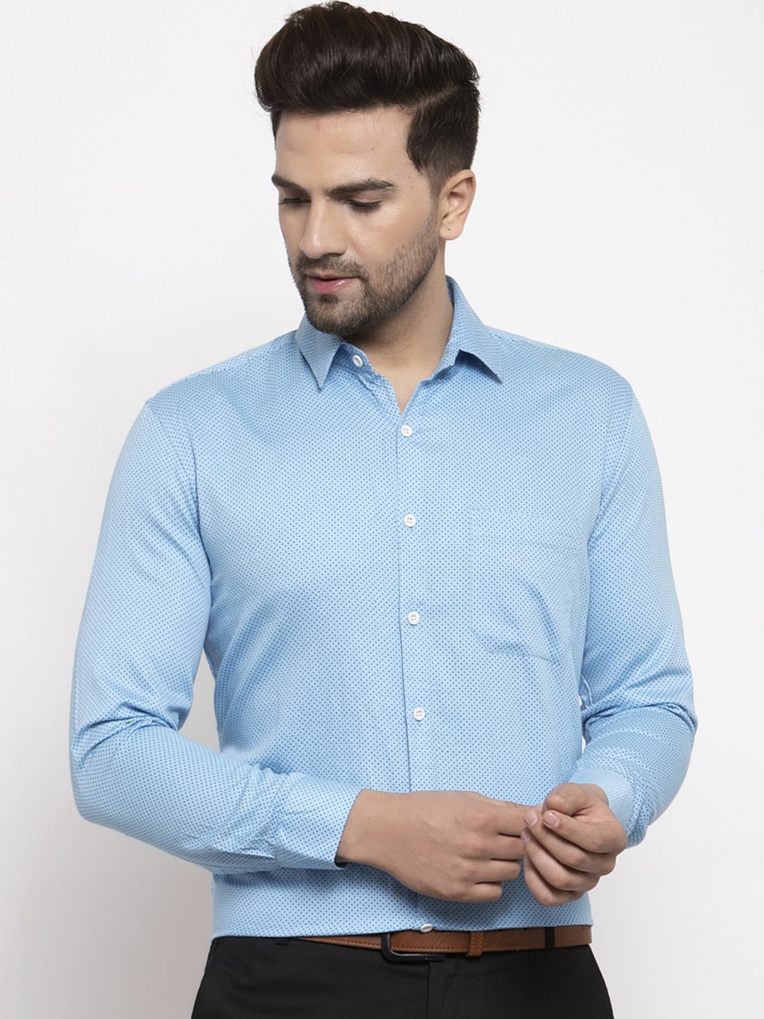 

JAINISH Men Turquoise Blue Polka Dots Formal Shirt
