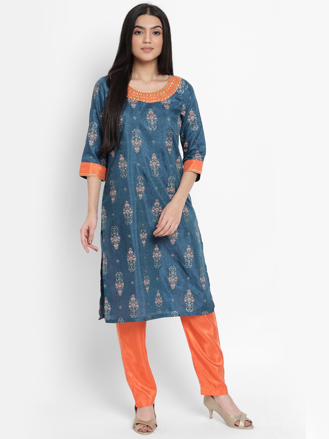 

AURELIA - The Aure Collection Women Blue Ethnic Motifs Printed Regular Kurta with Trousers