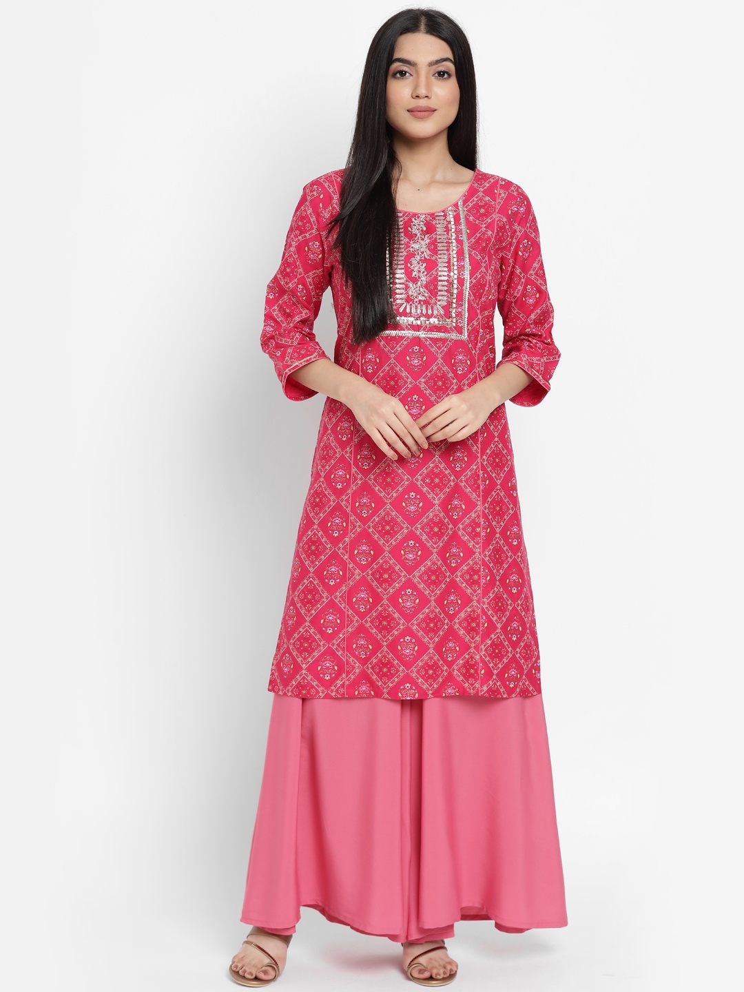 

AURELIA - The Aure Collection Women Pink Ethnic Motifs Printed Regular Kurta with Palazzos