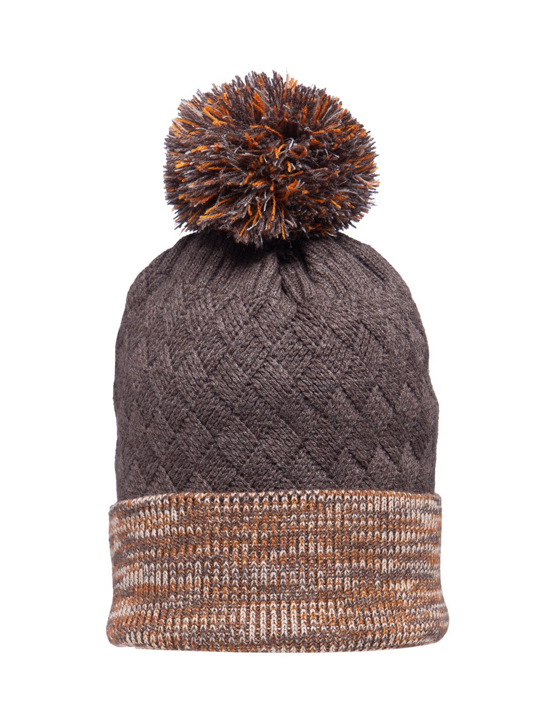 

513 Women Coffee Brown & Grey Self Design Acrylic Beanie