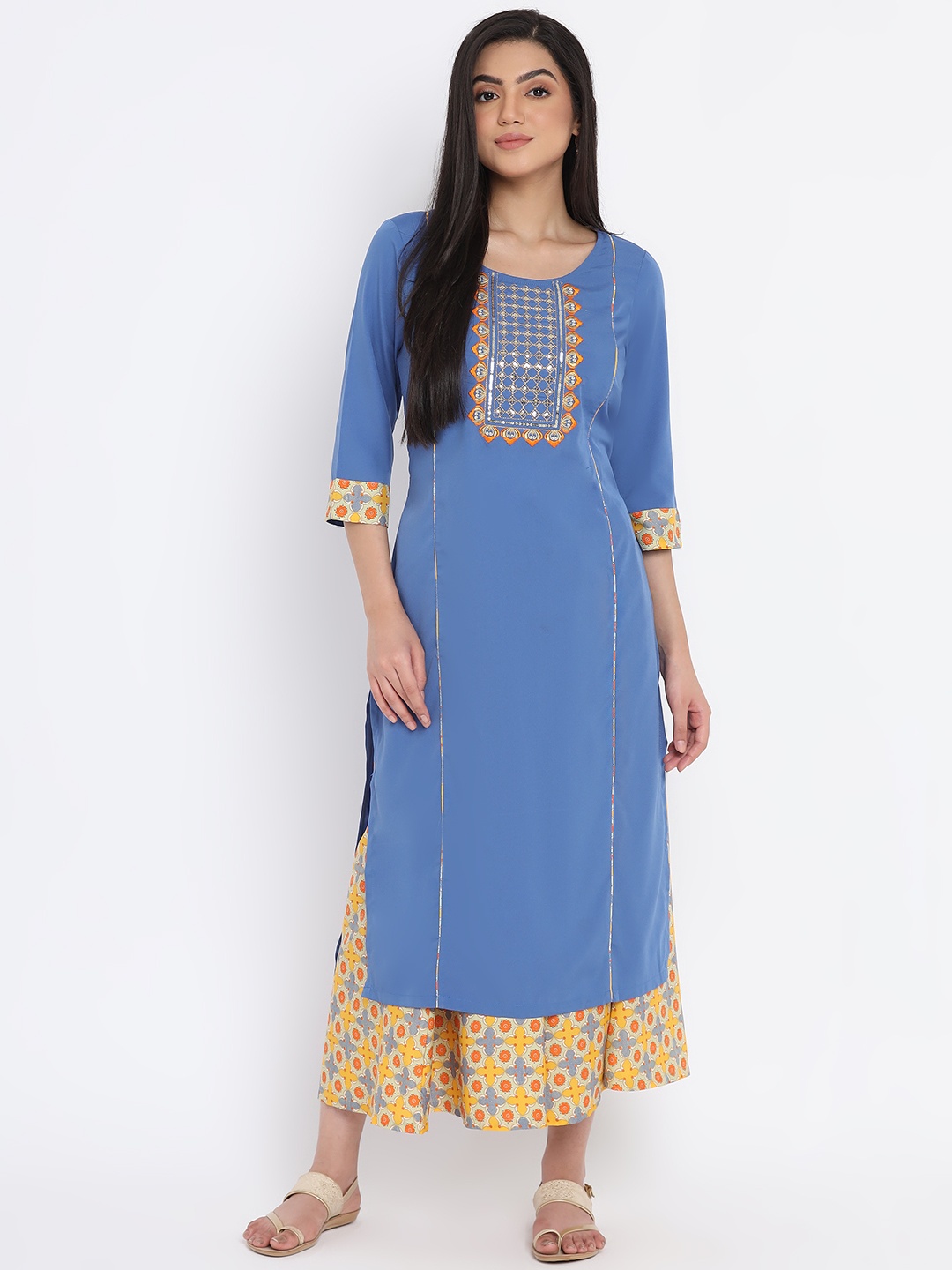 

AURELIA - The Aure Collection Women Blue Yoke Design Regular Kurta with Trousers