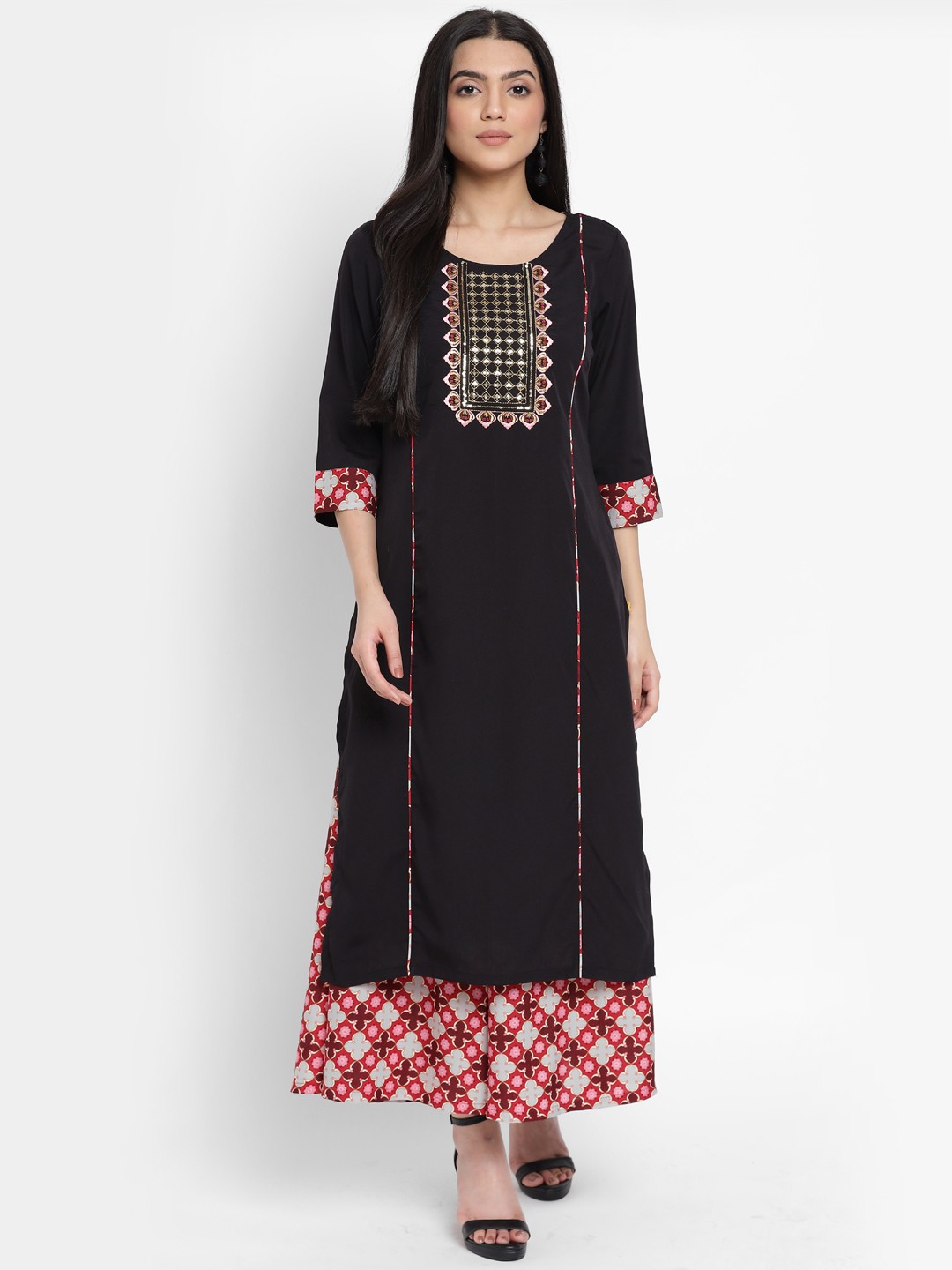 

AURELIA - The Aure Collection Women Black Yoke Design Regular Kurta with Palazzos