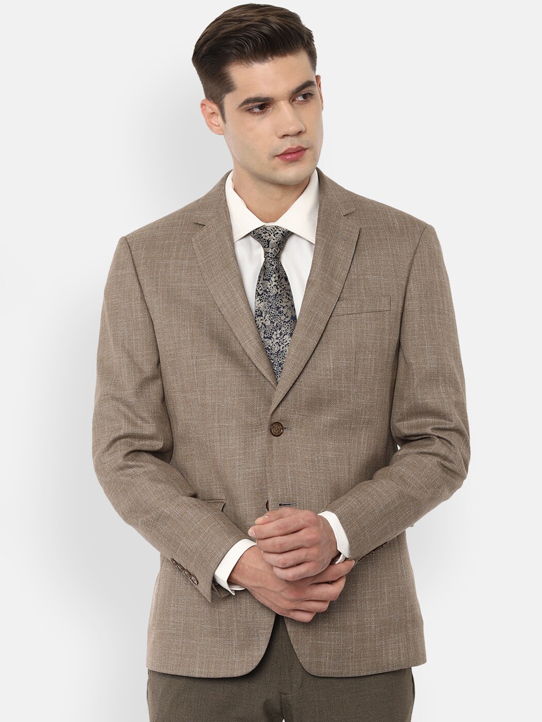 

Louis Philippe Men Beige Self Design Single-Breasted Slim-Fit Formal Blazer