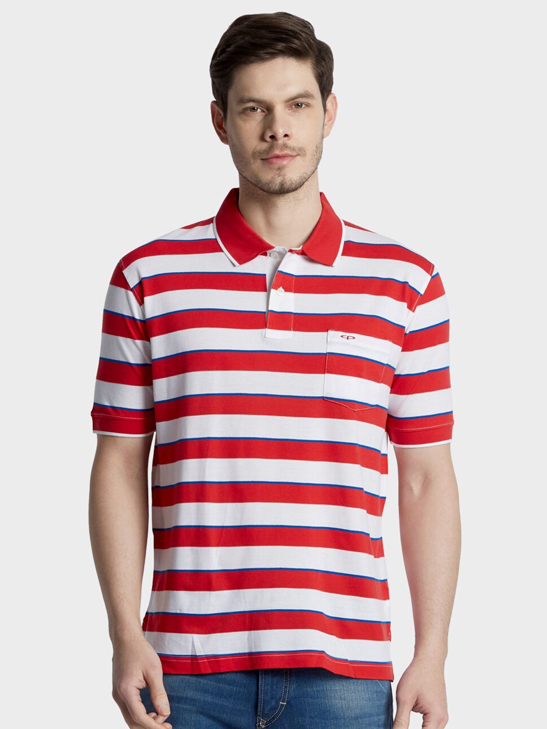 

ColorPlus Men Red Striped Polo Collar T-shirt