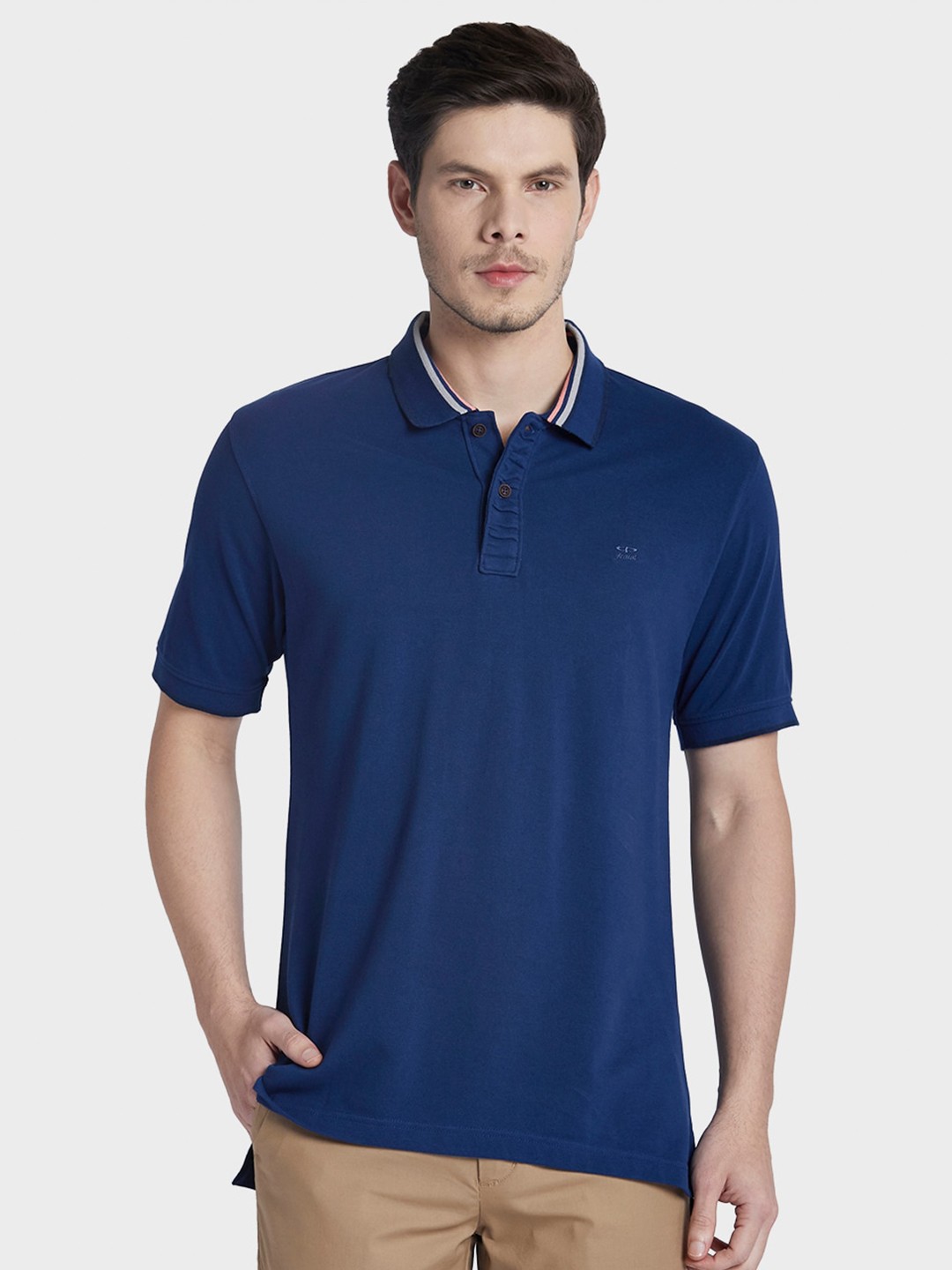

ColorPlus Men Blue Polo Collar Cotton T-shirt