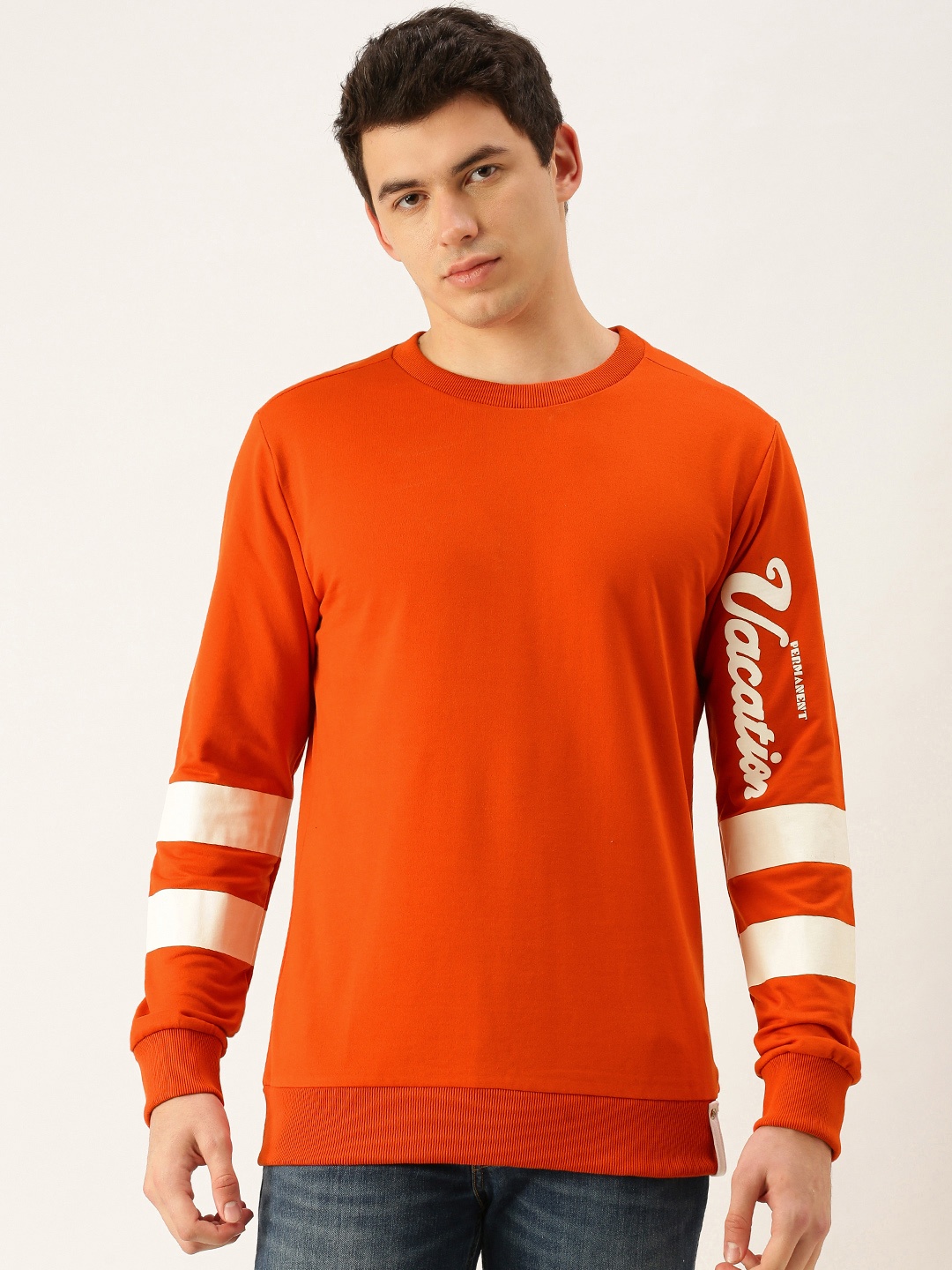 

FOREVER 21 Men Orange Printed Sweatshirt