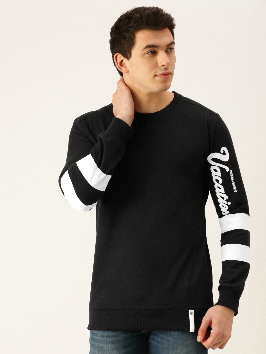 

FOREVER 21 Men Black & White Printed Sweatshirt