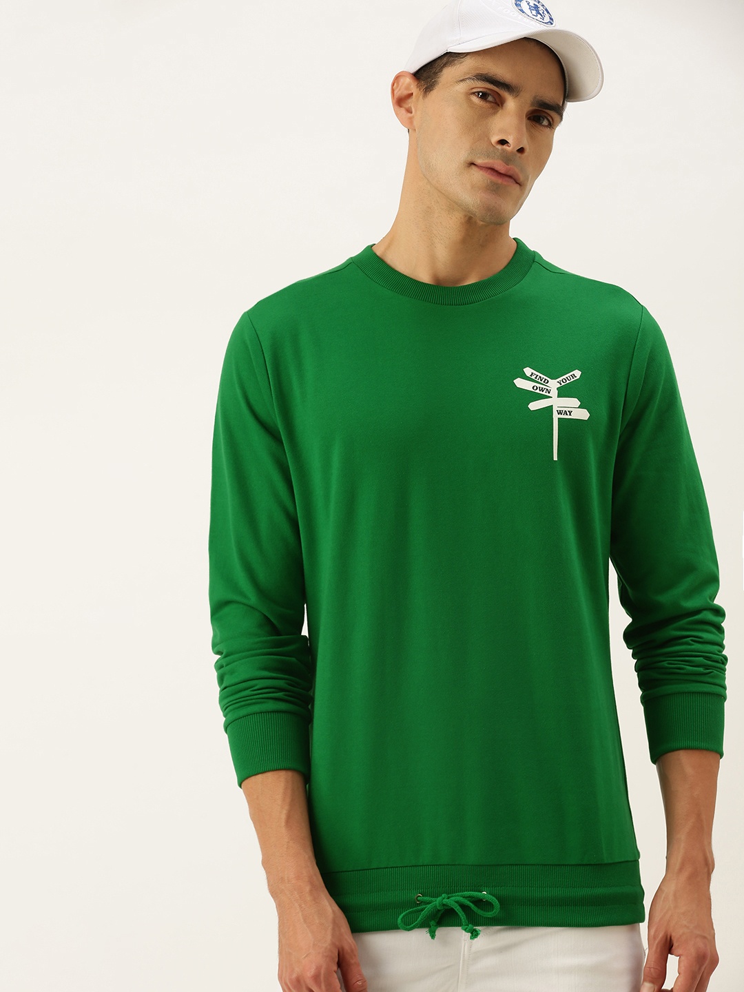 

FOREVER 21 Men Green Solid Sweatshirt