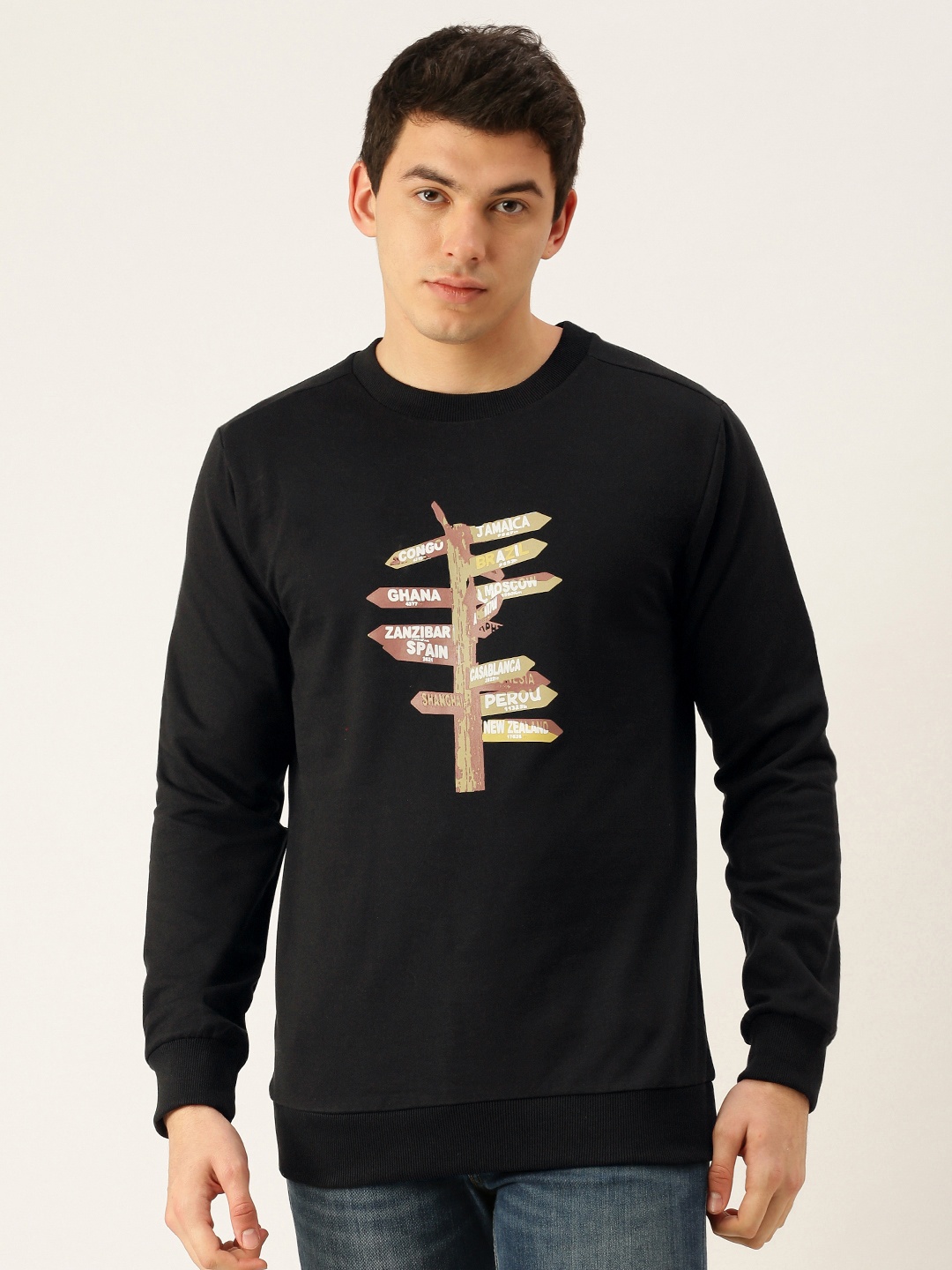 

FOREVER 21 Men Black & Brown Printed Sweatshirt