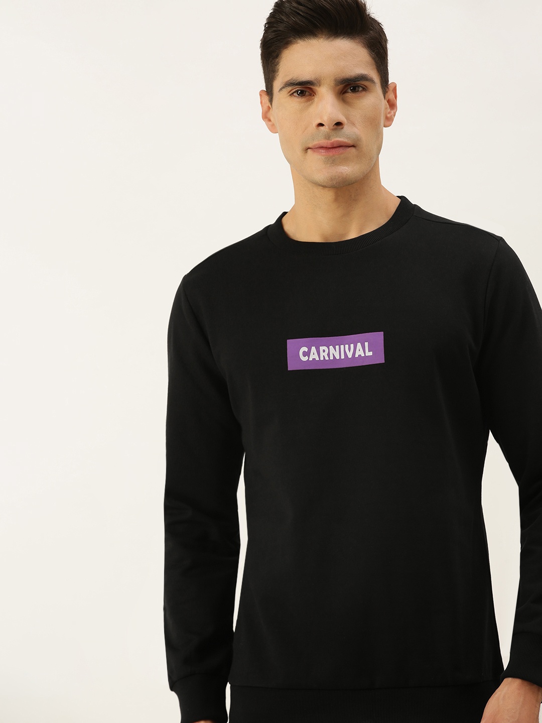 

FOREVER 21 Men Black Typography Printed Round-Neck Pullover Sweatshirt