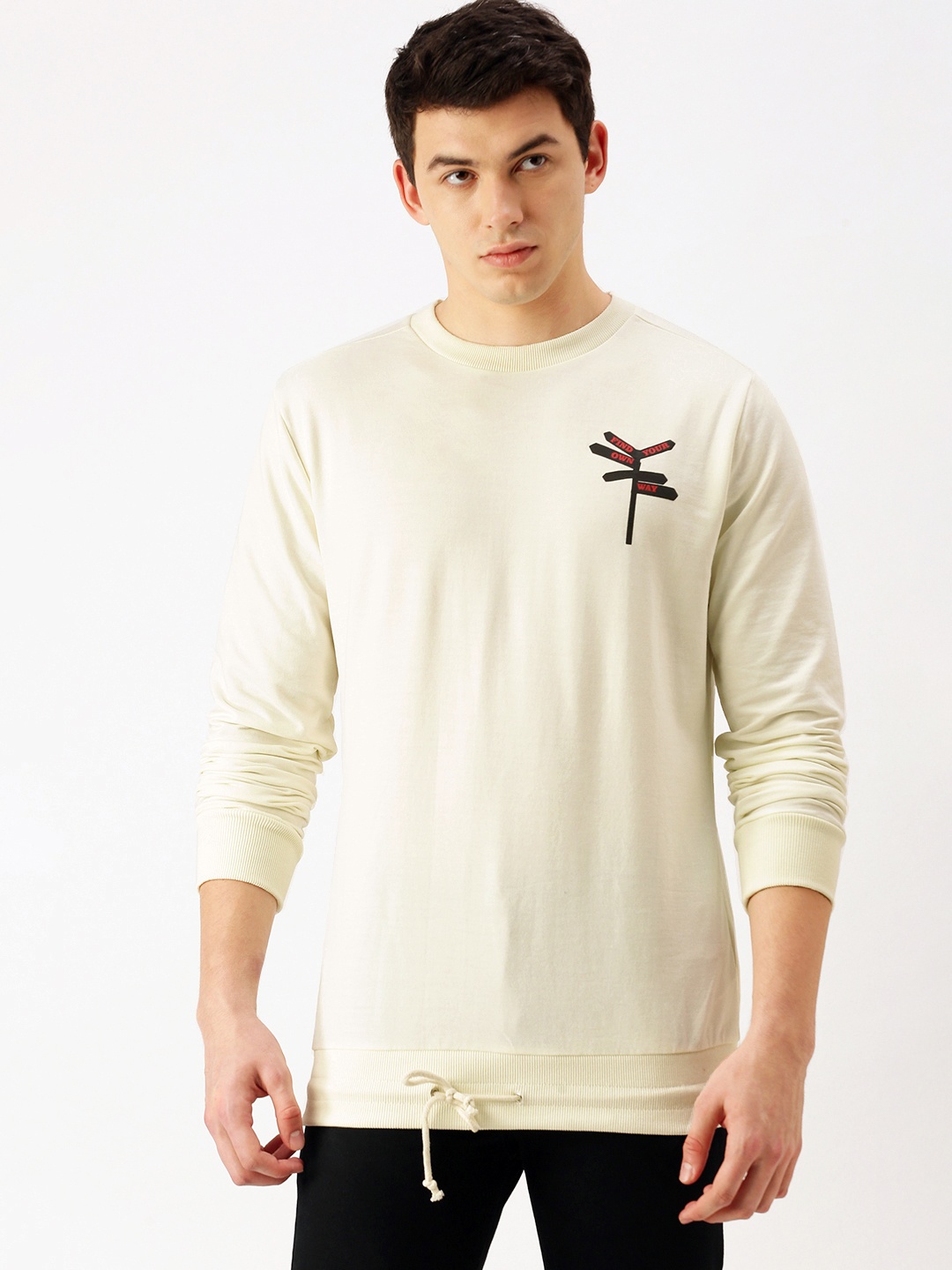 

FOREVER 21 Men Cream-Coloured & Olive Printed Sweatshirt