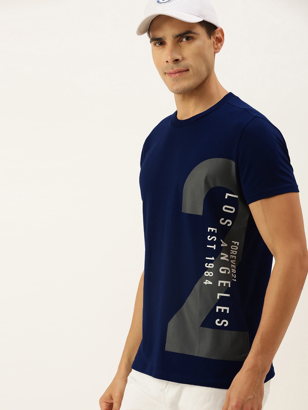 

FOREVER 21 Men Navy Blue Conversational Printed T-shirt