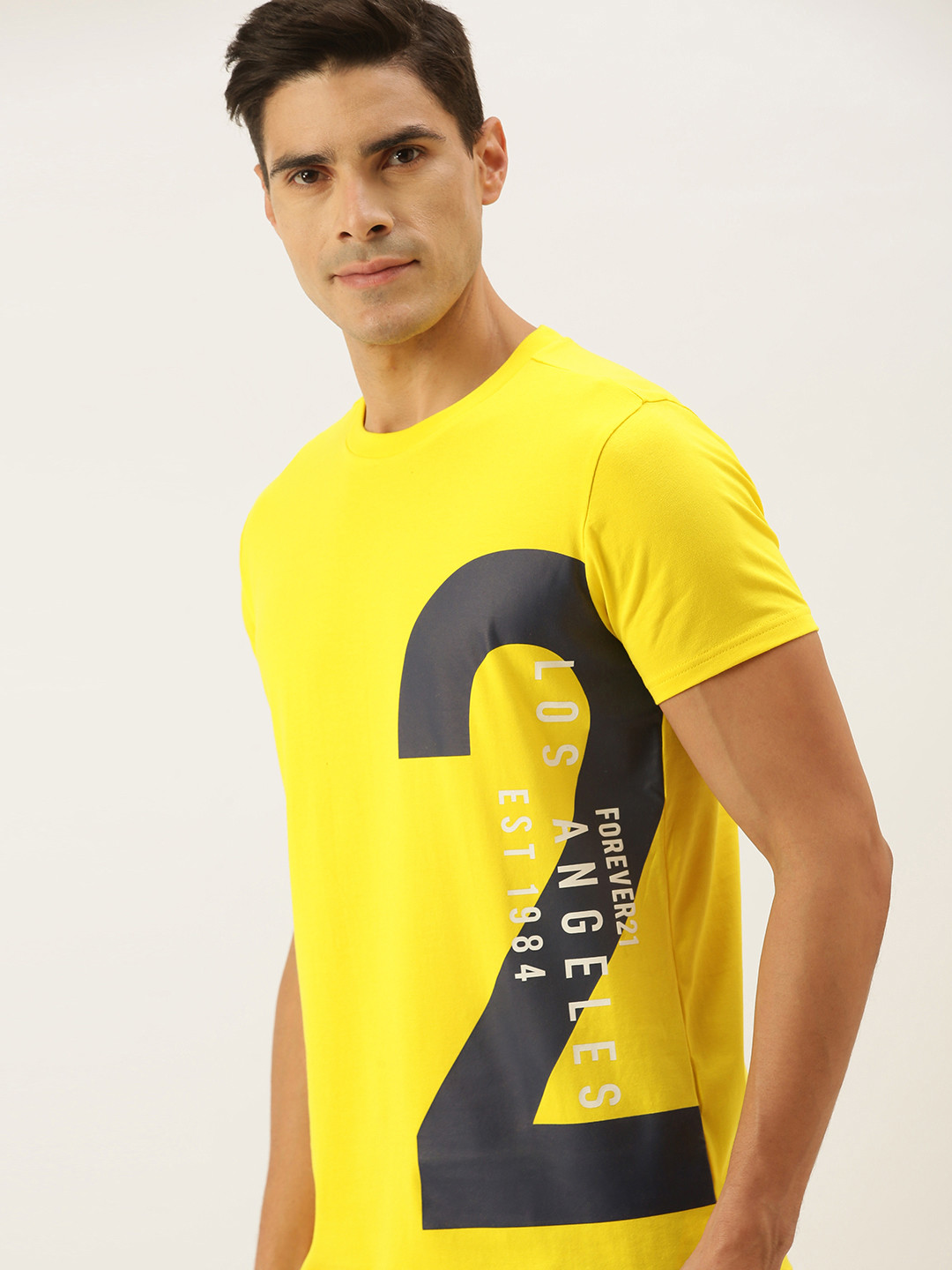 

FOREVER 21 Men Yellow Printed T-shirt