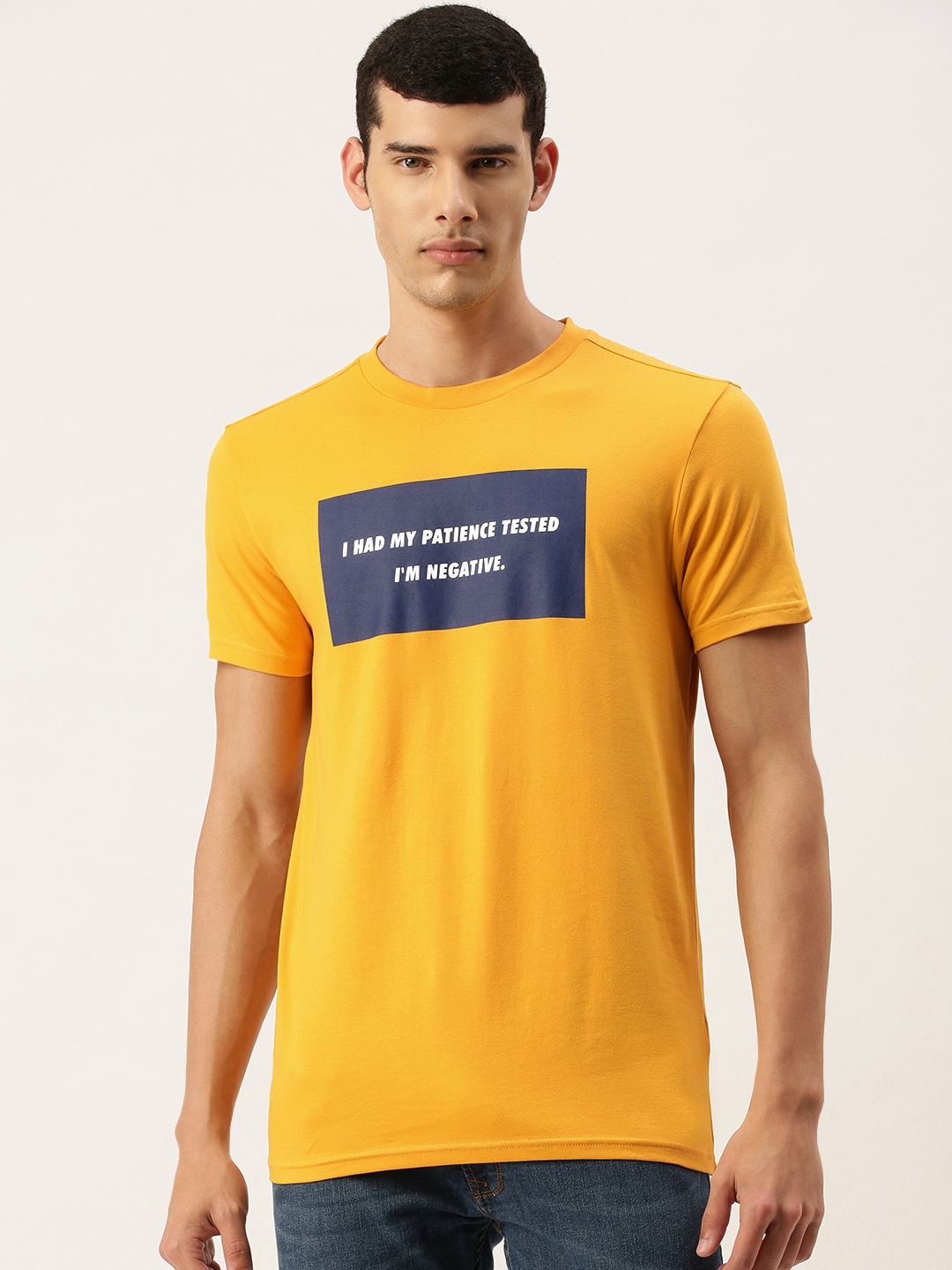 

FOREVER 21 Men Yellow & White Typography Printed T-shirt
