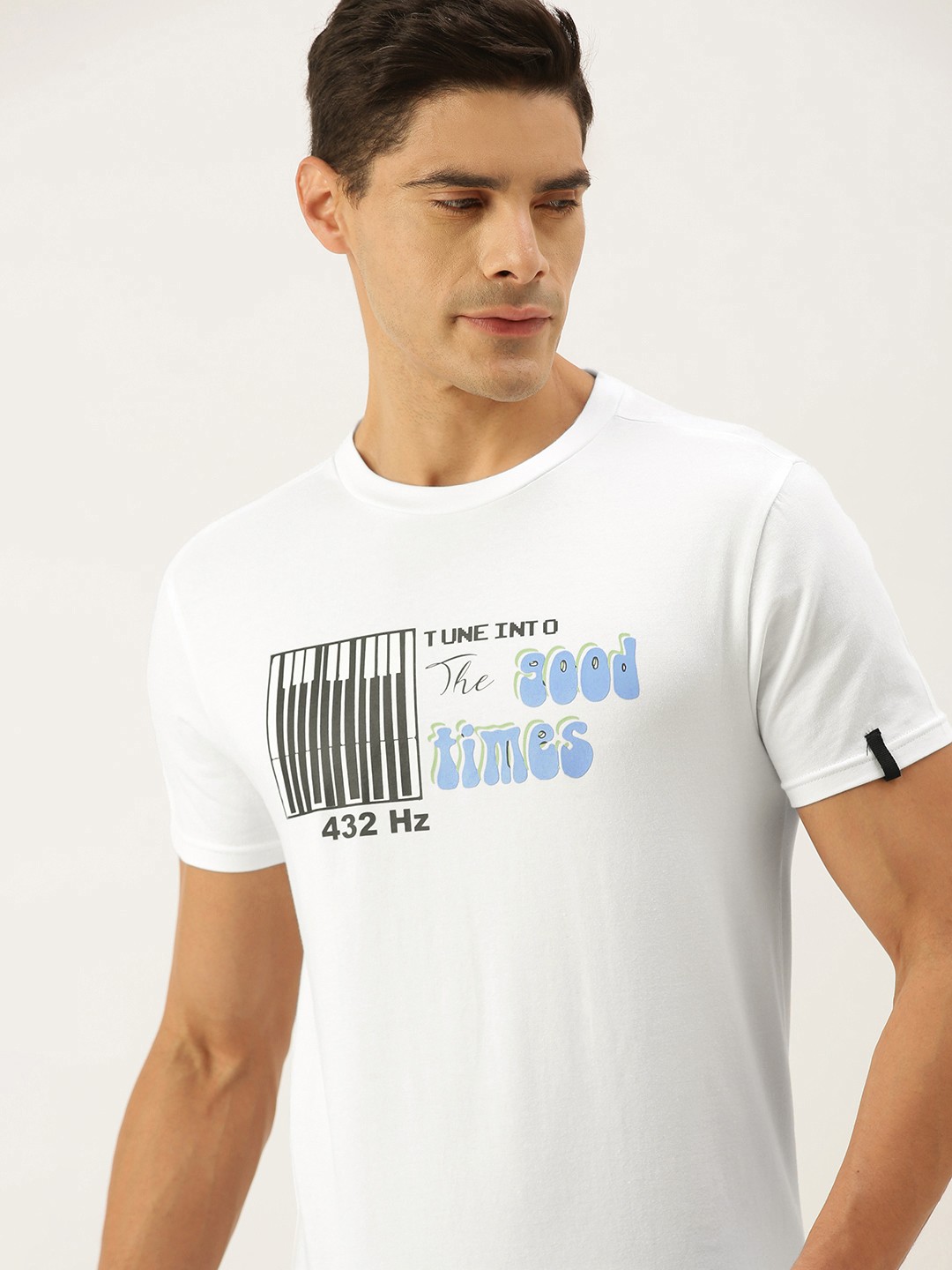 

FOREVER 21 Men White & Black Typography Printed Round Neck T-shirt