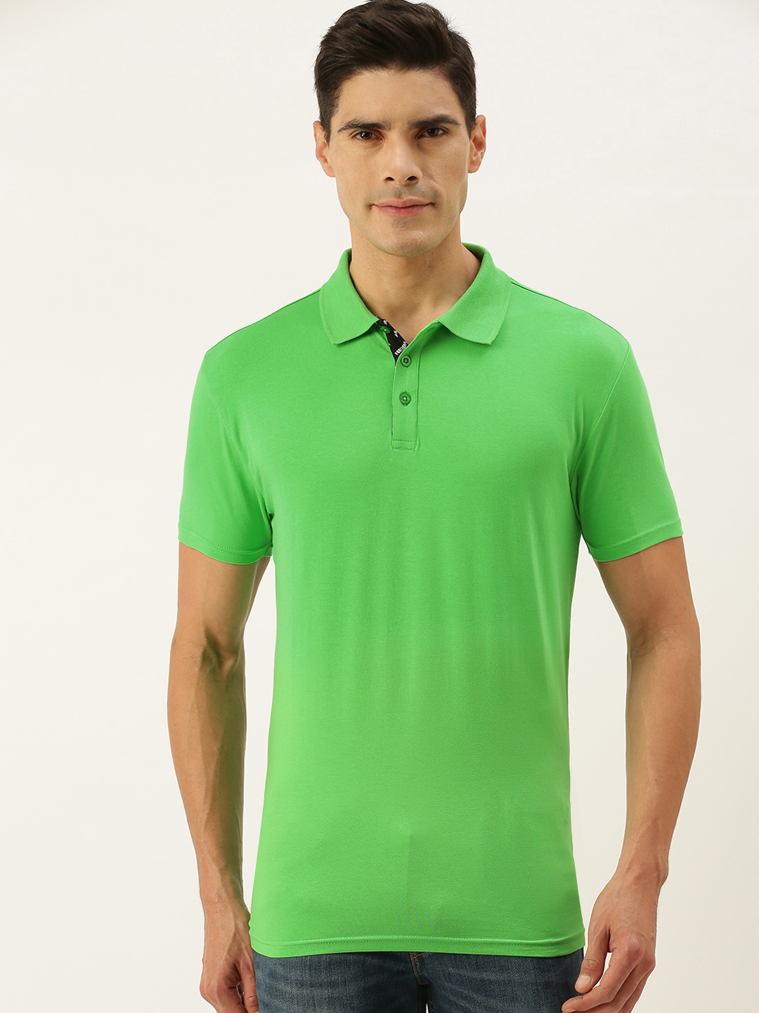 

FOREVER 21 Men Green Solid Polo Collar T-shirt