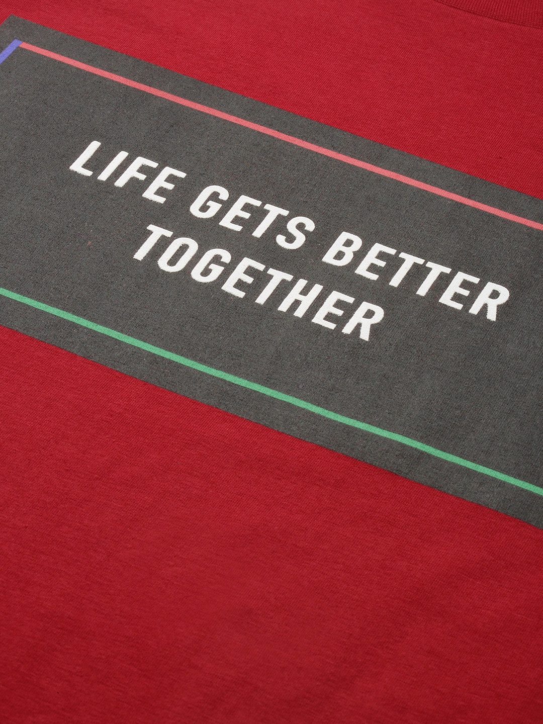 

FOREVER 21 Men Red & Black Typography Printed Roound Neck T-shirt