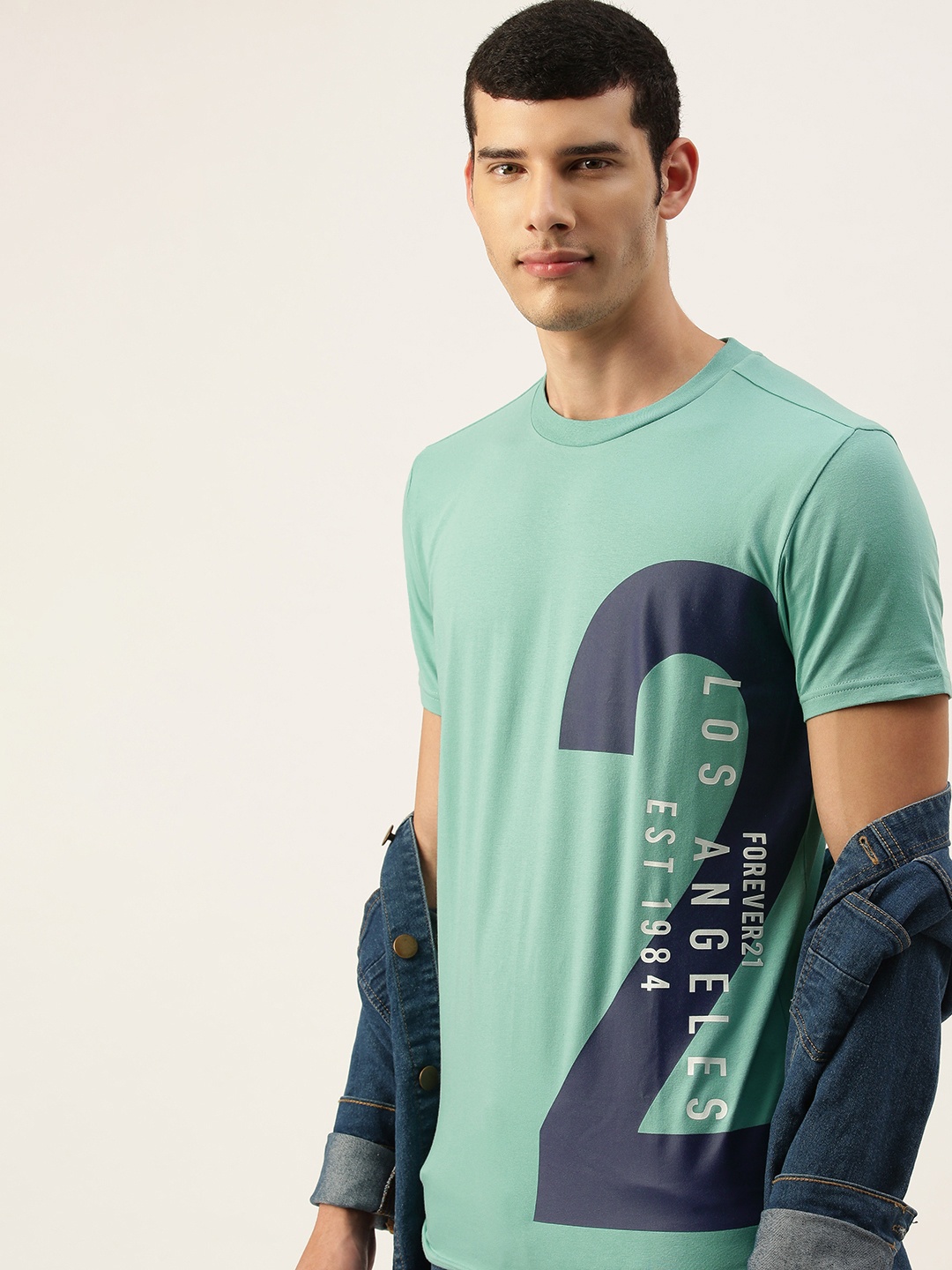 

FOREVER 21 Men Blue Typography Printed T-shirt