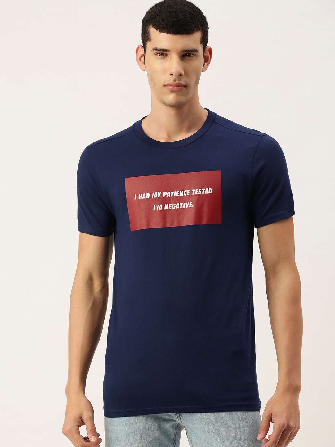 FOREVER 21 Men Navy Blue Typography Printed T-shirt