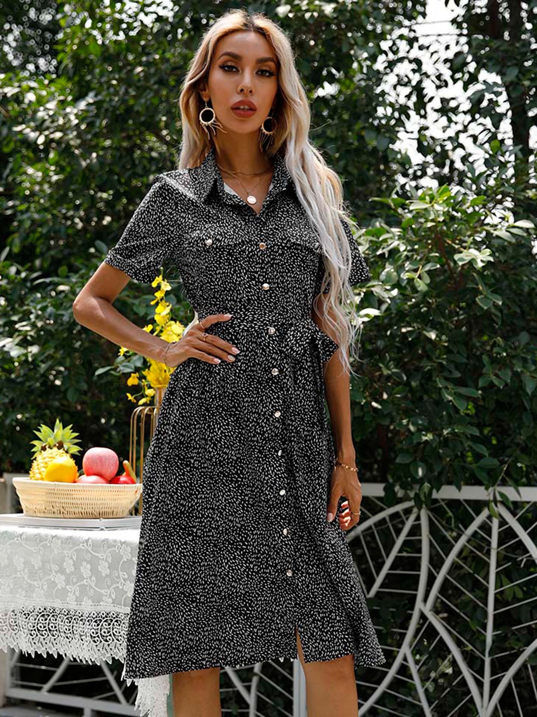 

URBANIC Black & Off White Printed Shirt Dress