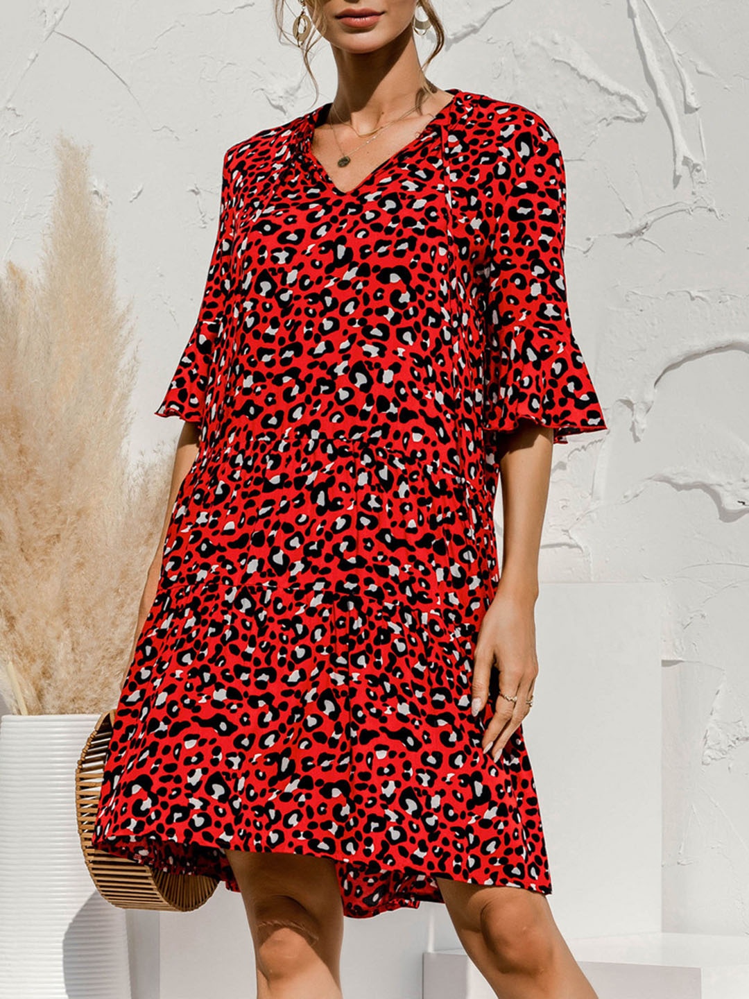 

URBANIC Women Red & Black Animal A-Line Dress