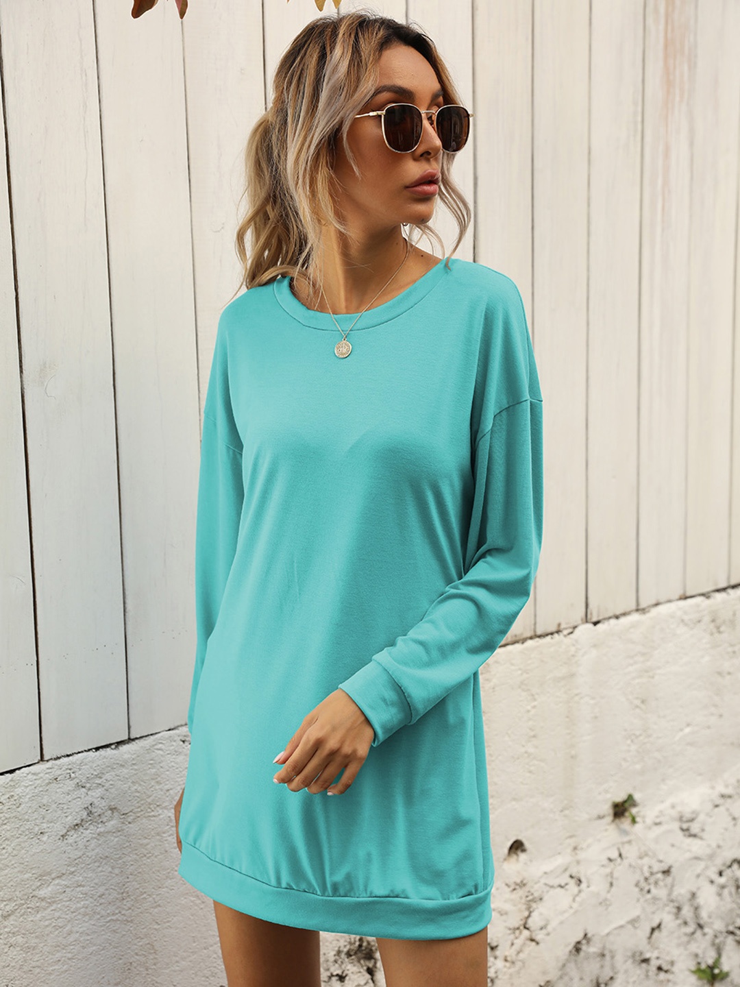 

URBANIC Blue Solid Cut Out Jumper Dress