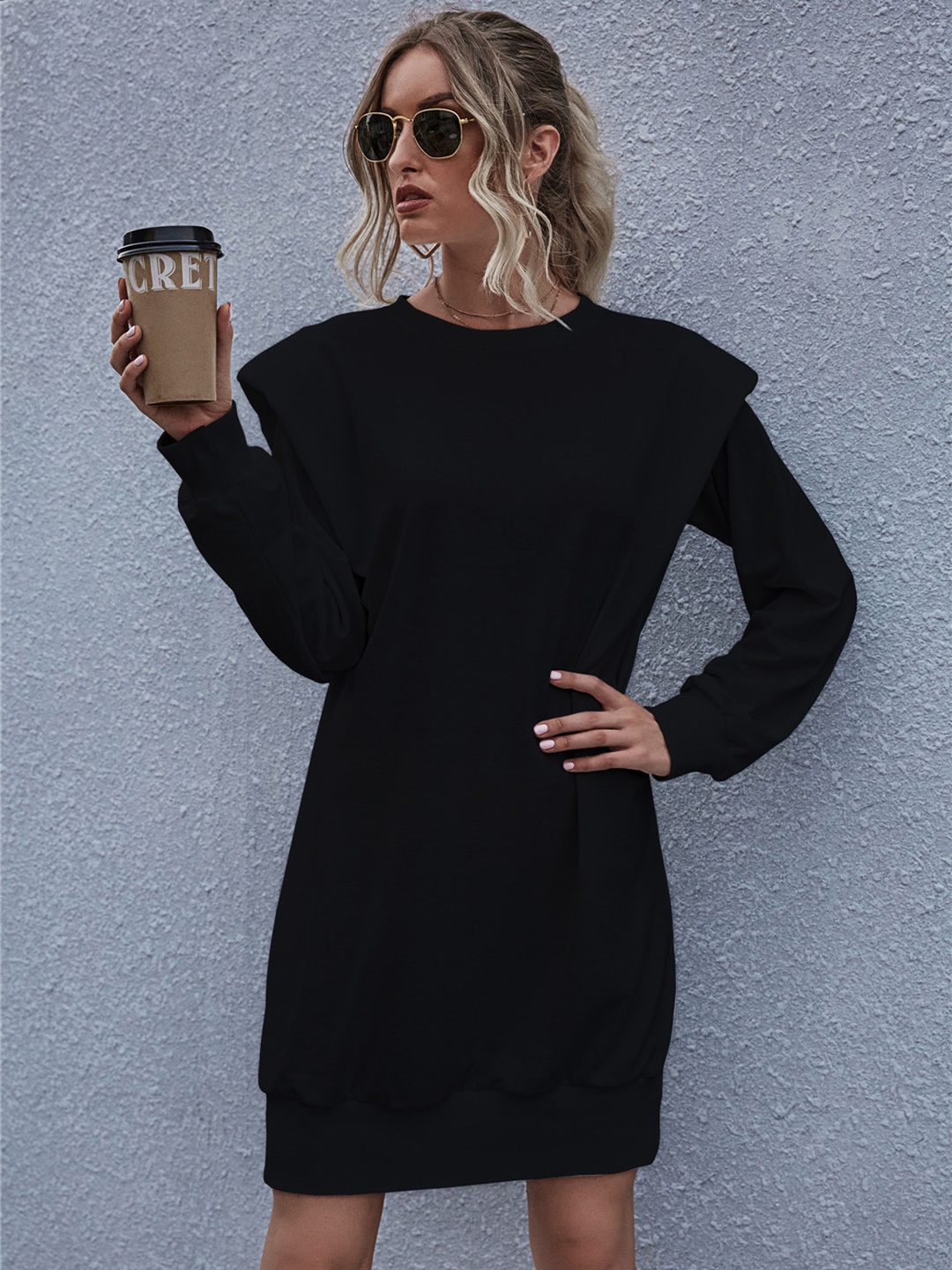 

URBANIC Black Solid Sweatshirt Dress