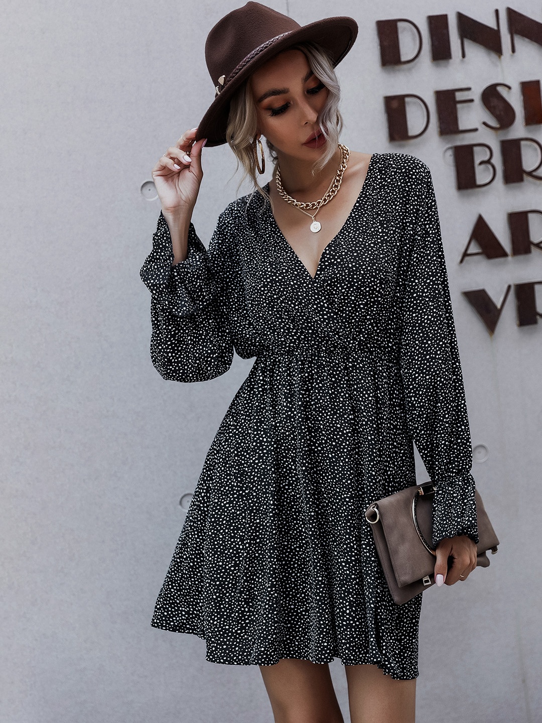 

URBANIC Black & White Printed Wrap Dress