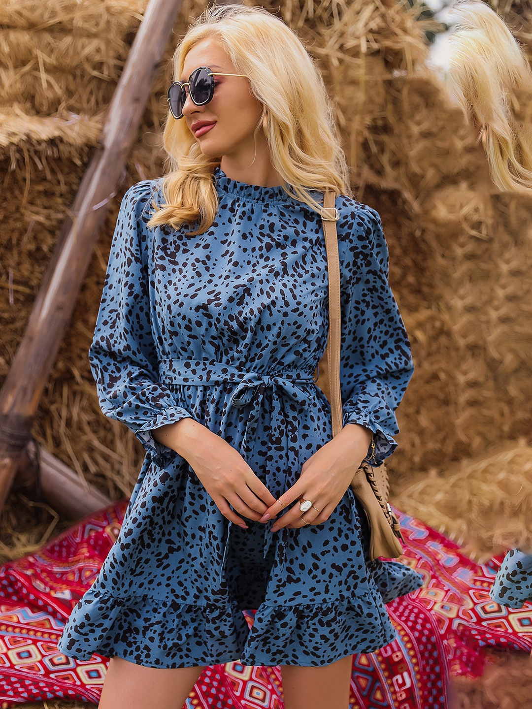 

URBANIC Blue & Black Animal Print A-Line Dress