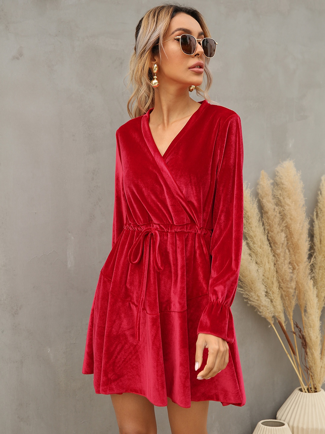 

URBANIC Red Solid A-Line Dress