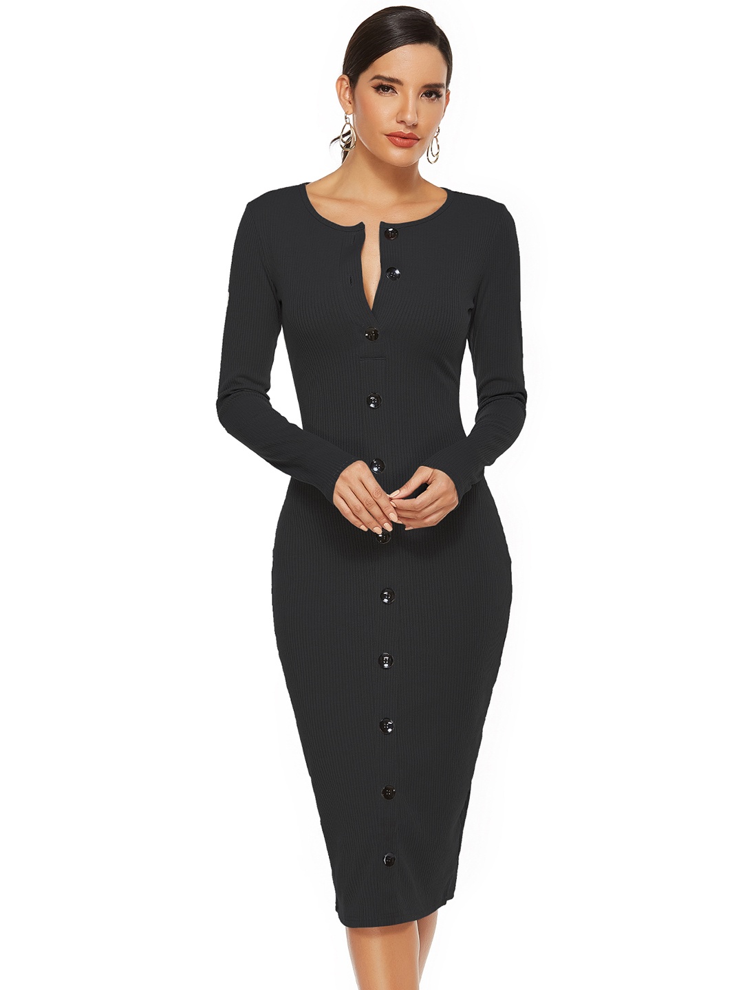 

URBANIC Black Solid Bodycon Midi Dress