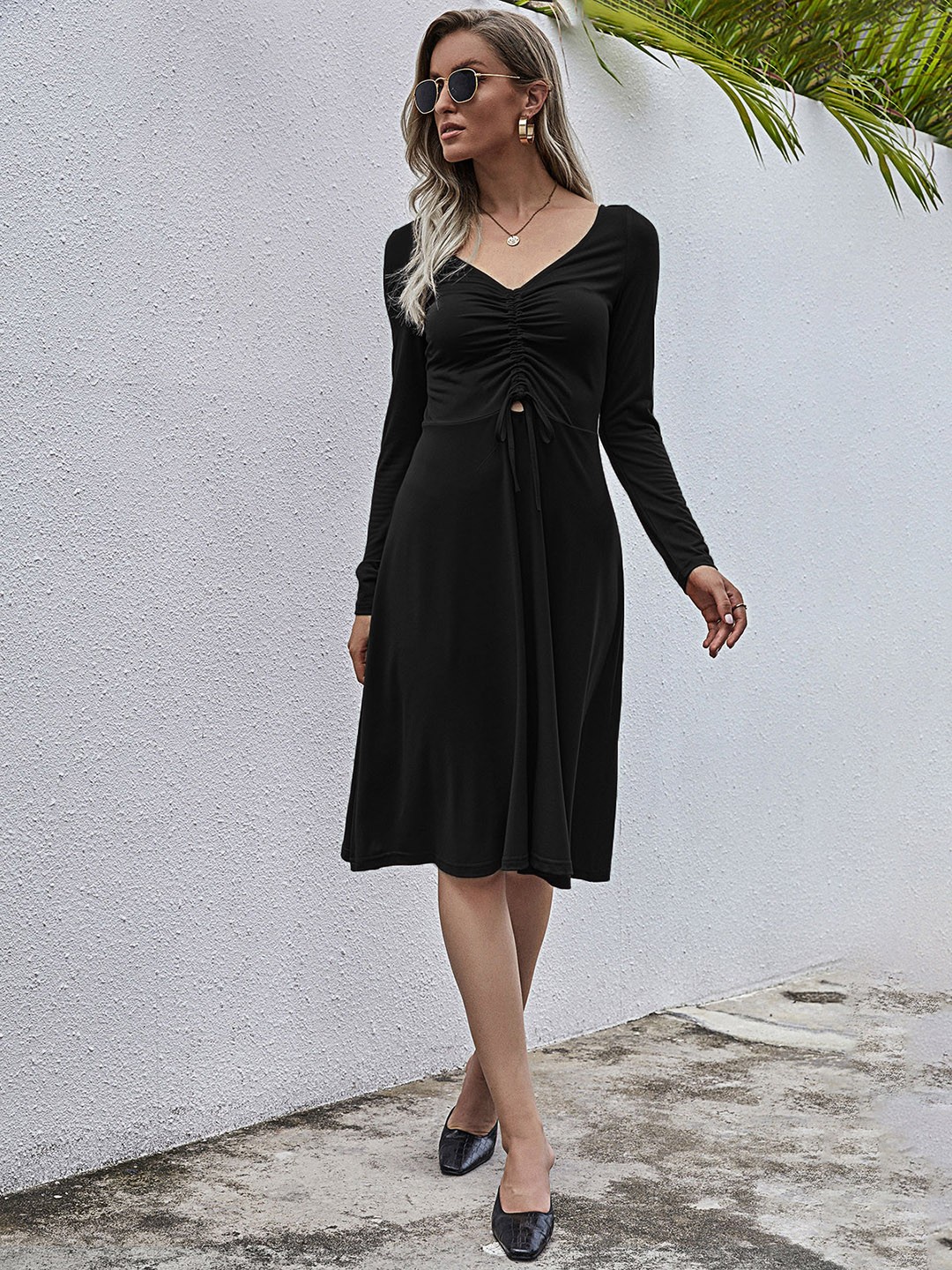 

URBANIC Black Solid A-Line Dress
