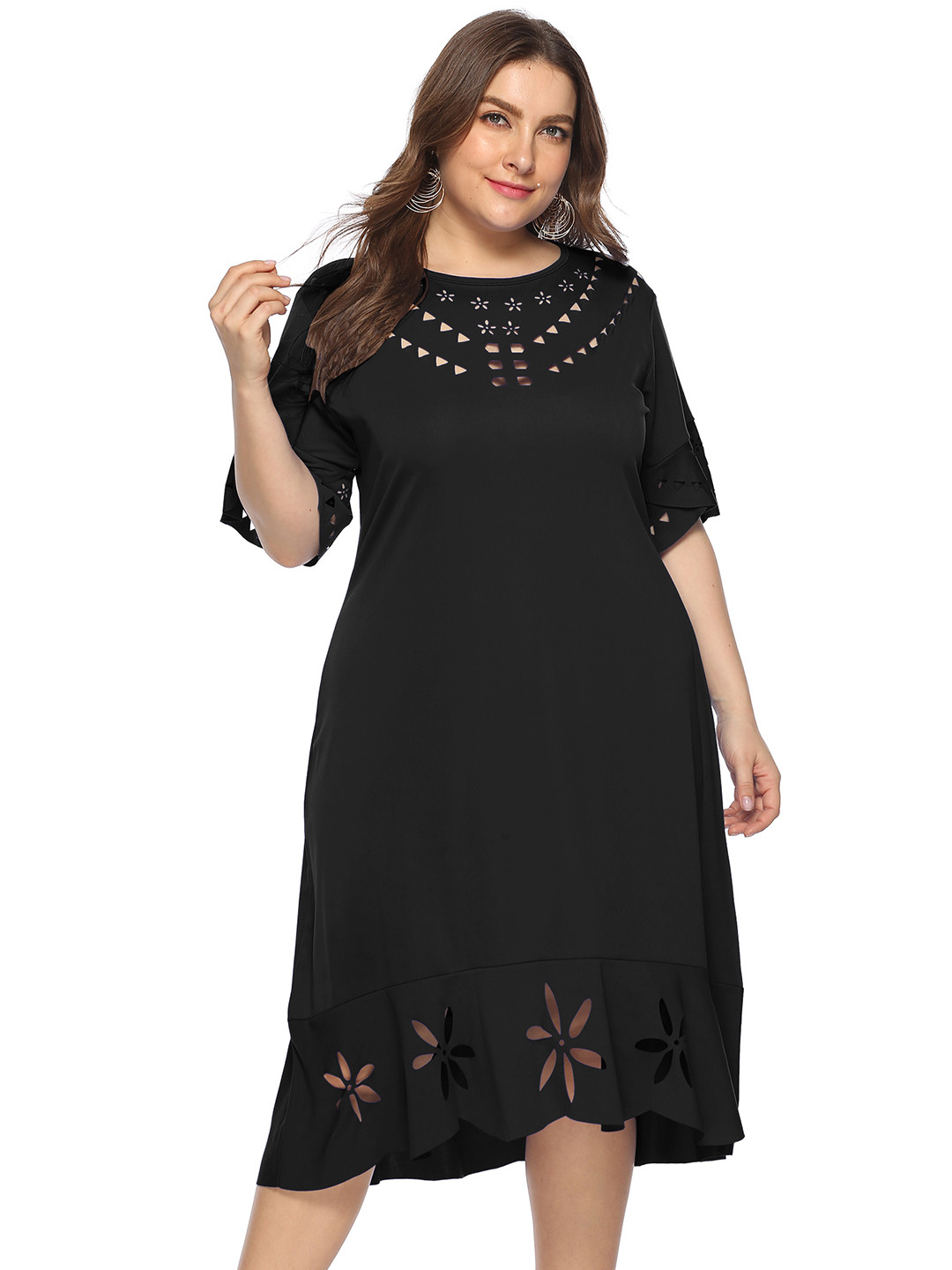 

URBANIC Women Plus Size Black Cut Out A-Line Dress