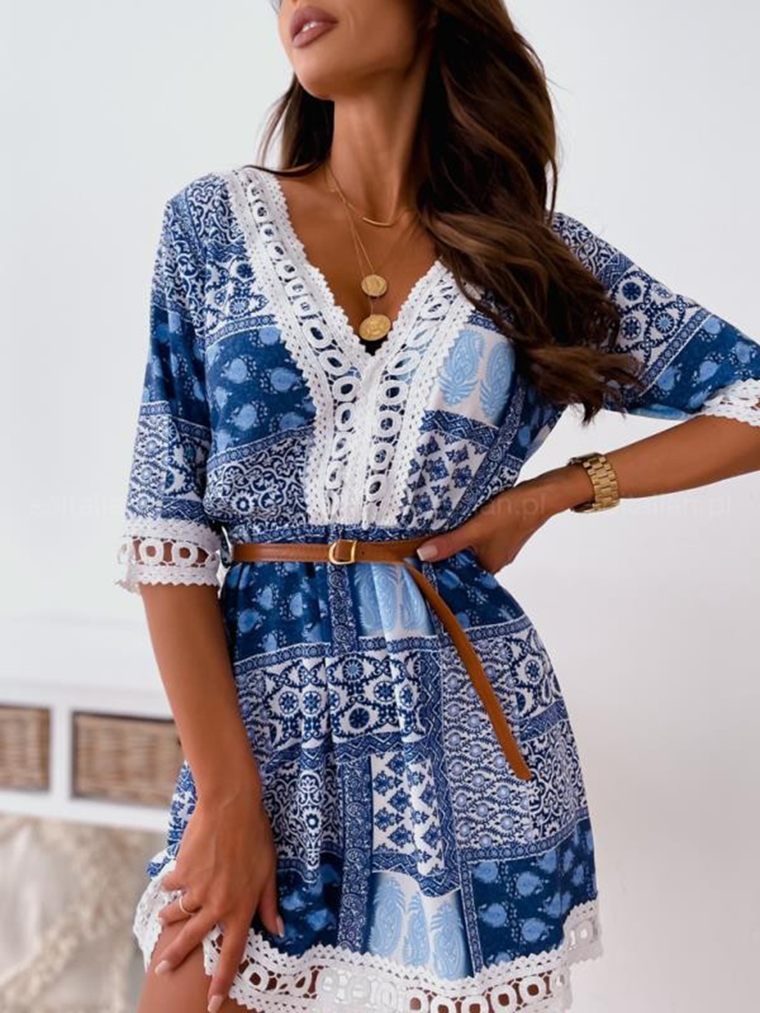 

URBANIC Women Blue & White Ethnic Motifs A-Line Dress