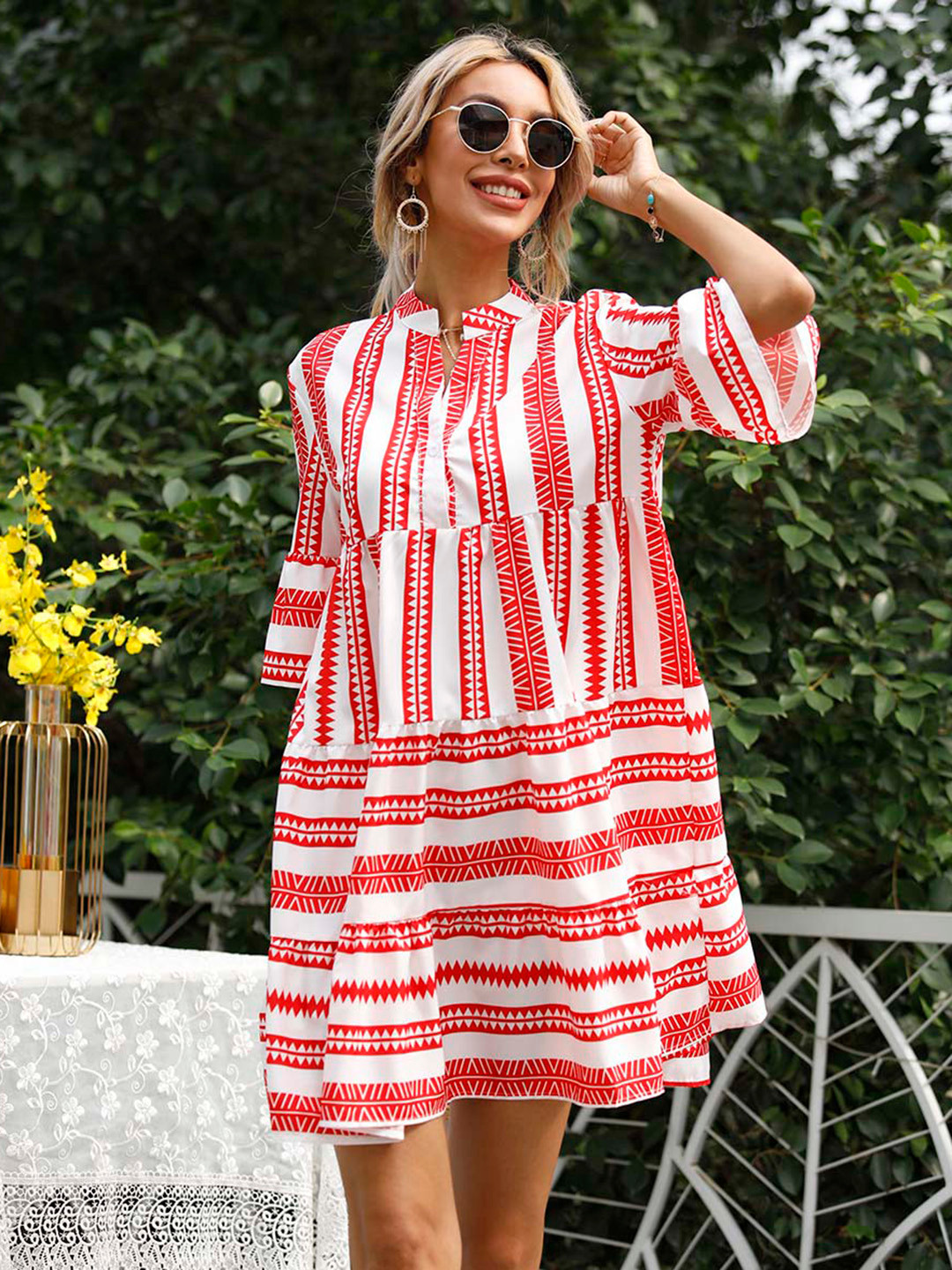 

URBANIC Women Red & White A-Line Mini Dress