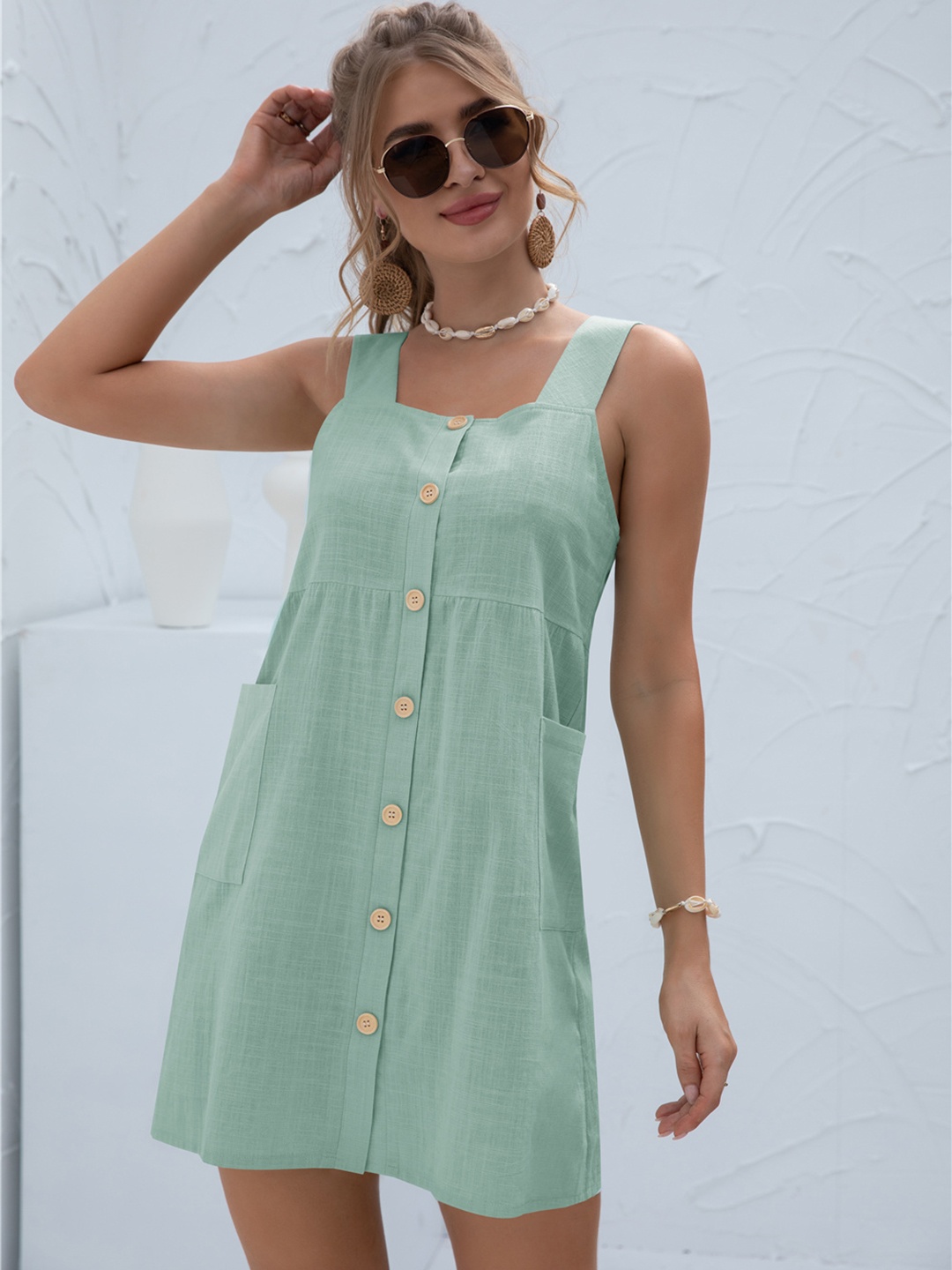 

URBANIC Green Solid A-Line Mini Dress