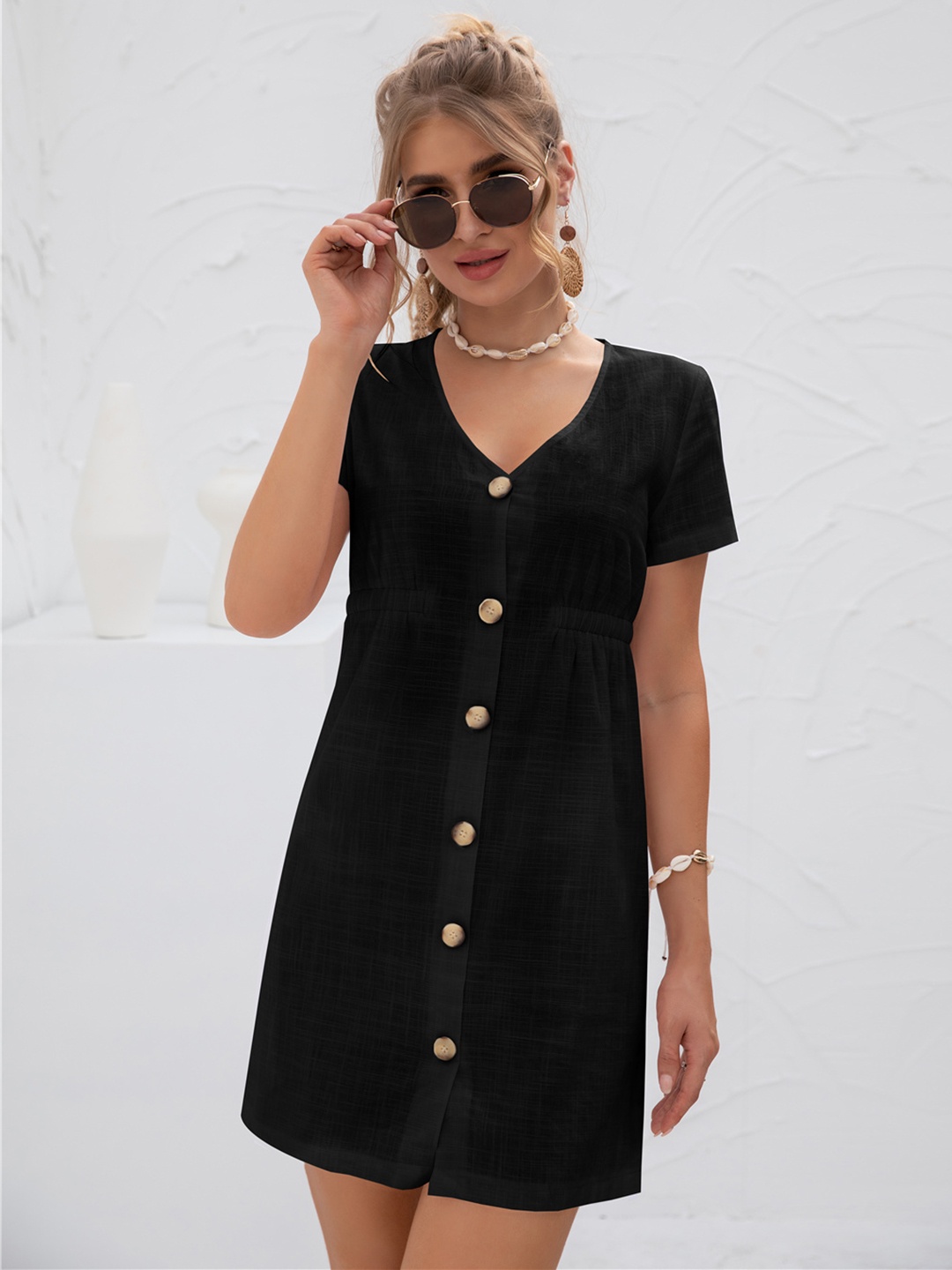

URBANIC Black Button Tunic Dress