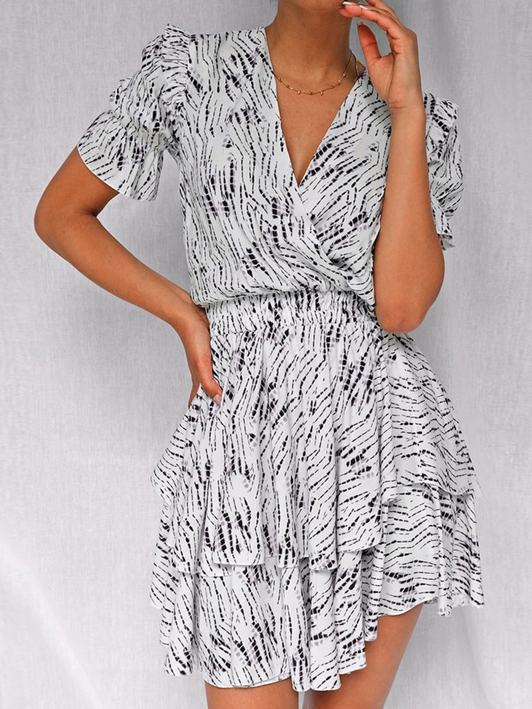 

URBANIC Black & White Printed A-Line Dress
