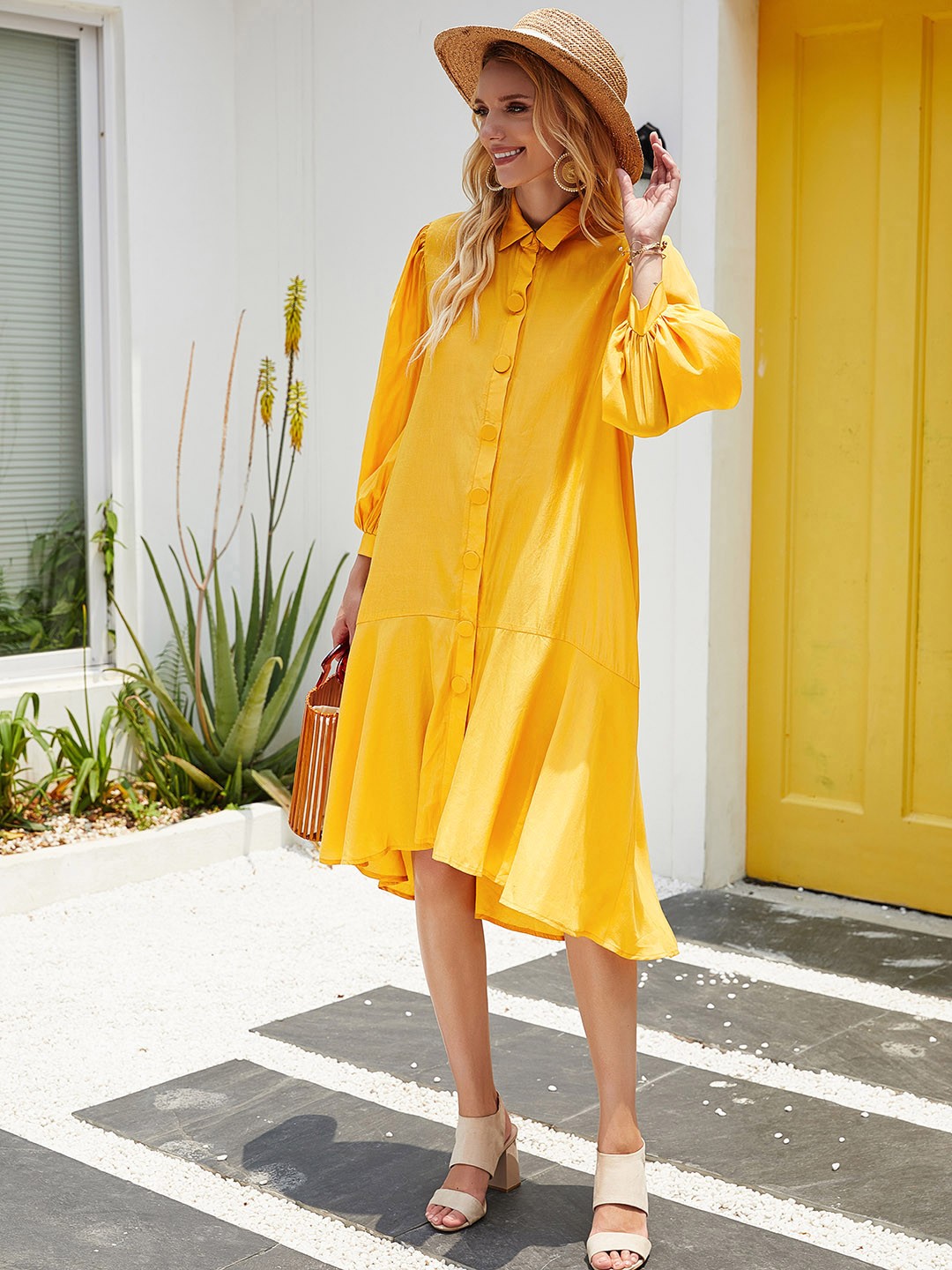 

URBANIC Yellow Shirt Midi Dress
