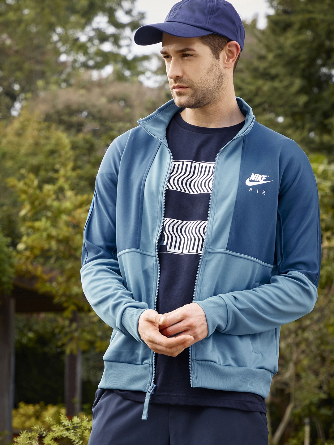 

Nike Men Blue Brand Logo Printed Standard Fit AIR PK Sustainable Jacket