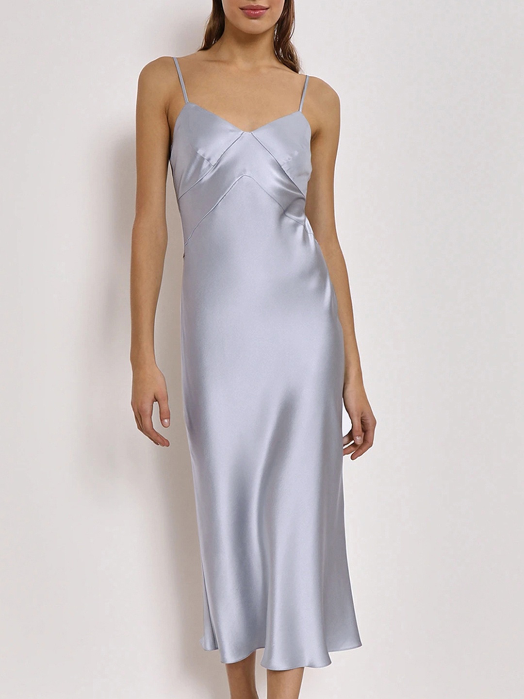 

URBANIC Silver-Toned Sheath Midi Dress