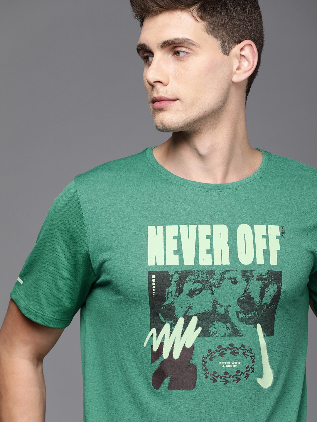 

Nike Men Green Typography DF WR MILER GX SS Printed T-shirt